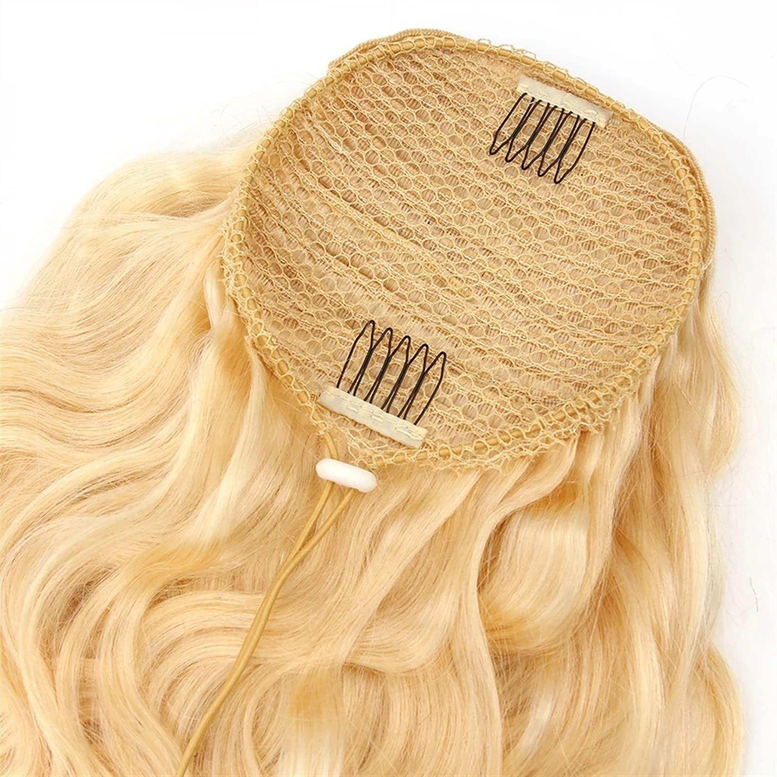 Koński ogon 10-24 "długie doczepiane kucyk ludzki włos ciało falowana blond sznurek dla kobiet doczepiany kręcone falowane treska(22inch(55cm))