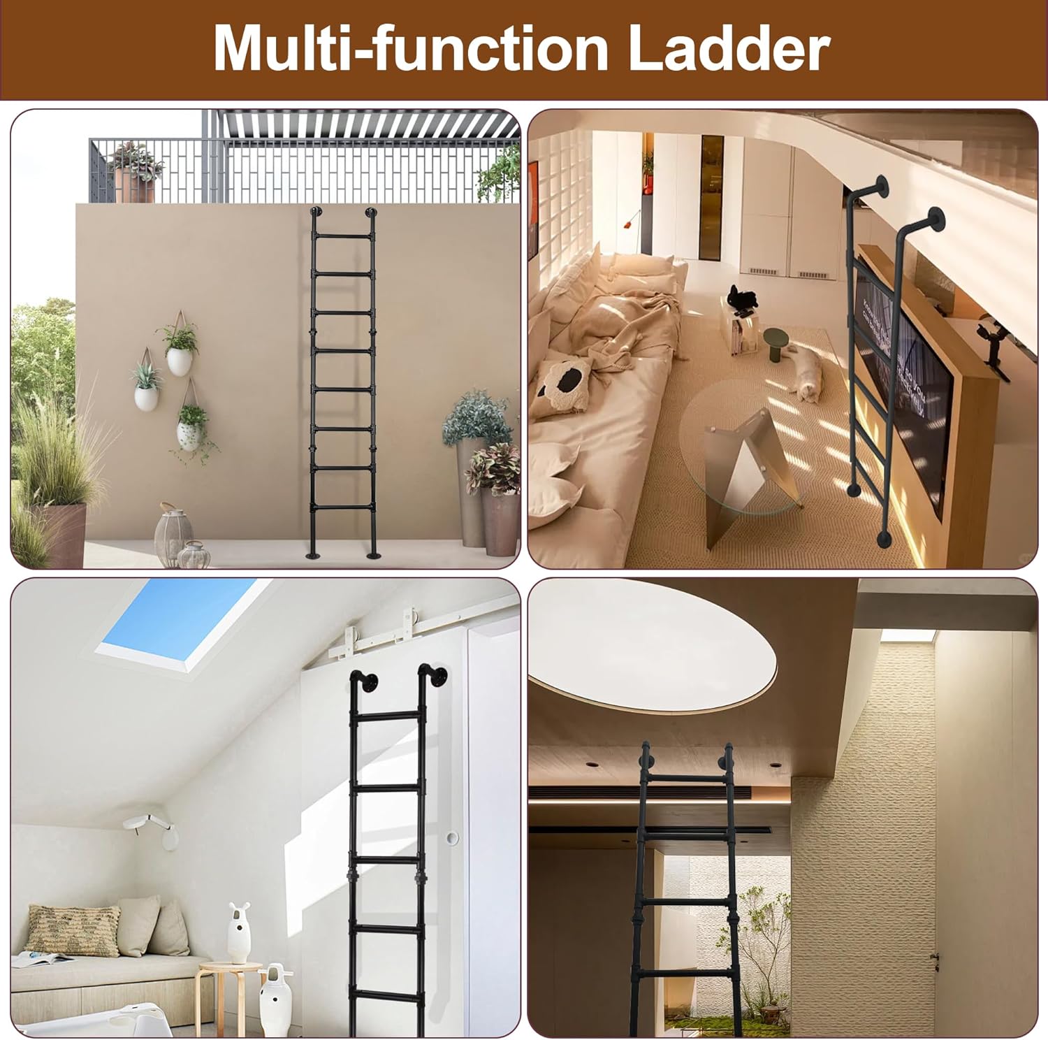 5.6FT/170cm Ladder for Bunk Bed, 5-Step Wall Floor Mounted Metal Loft Step Ladder, 330lbs Heavy-Duty Load Capacity, Indoor Outdoor Use for Home Window Well Egress, Basement, High Entrance Attic