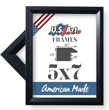 5x7 Solid Wood Thin Black .84" Picture Frame, Preinstalled Hangers, Durable Pleixglass, 100% American Made