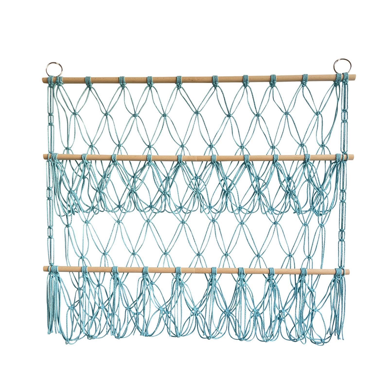QIXCXAZ Boho Wall Corner Net Holder Unique Aesthetic Appeal Easy To Hang Solution Storage Of Kids Toys Using Traditional Handwoven Techniques Stuffed Animal, blue, 80x75cm