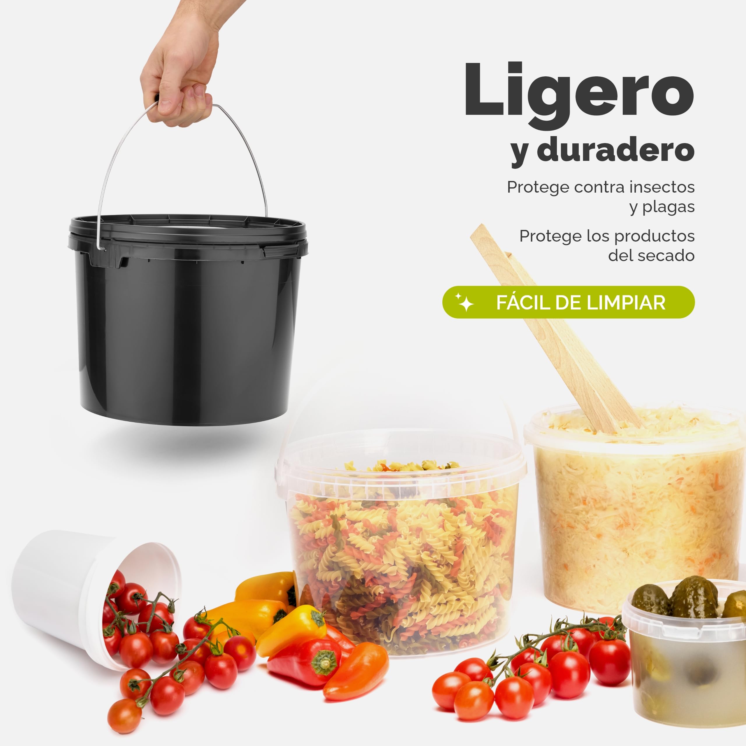 Garronda Cubos con Tapa 30L Pack de 20 para Alimentos GD-0117 Negro | Cubo resistente con tapa para almacenar productos alimenticios y químicos; práctico para hogar, industria, taller y almacén