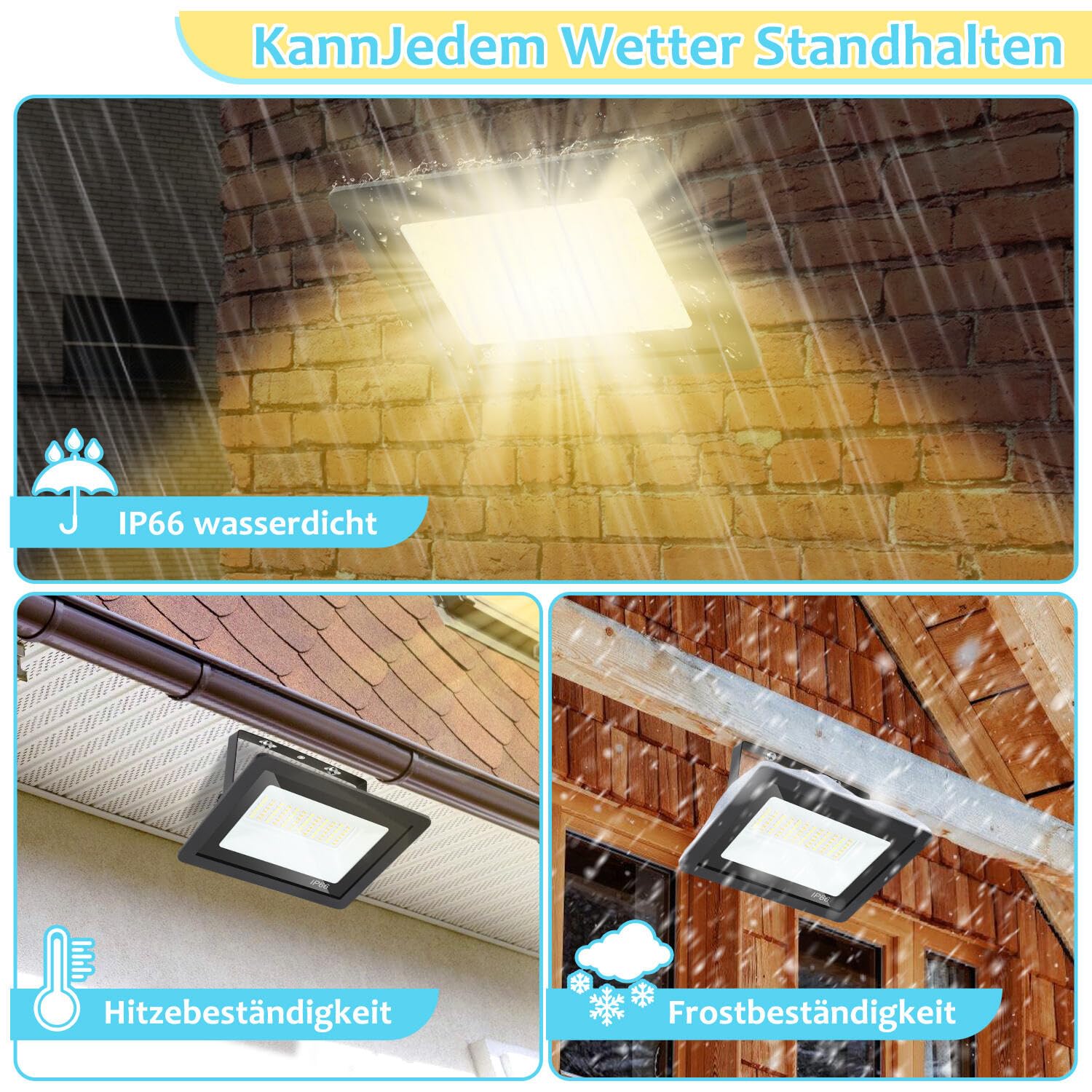 LED Strahler Außen 100W,5 Stück Dimmbar LED Fluter 3000K/4000K/6500K, Led Scheinwerfer, IP65 Wasserfest Aussenstrahler für Hell Garten Hof Türen Rasen Garage [Energieklasse E]