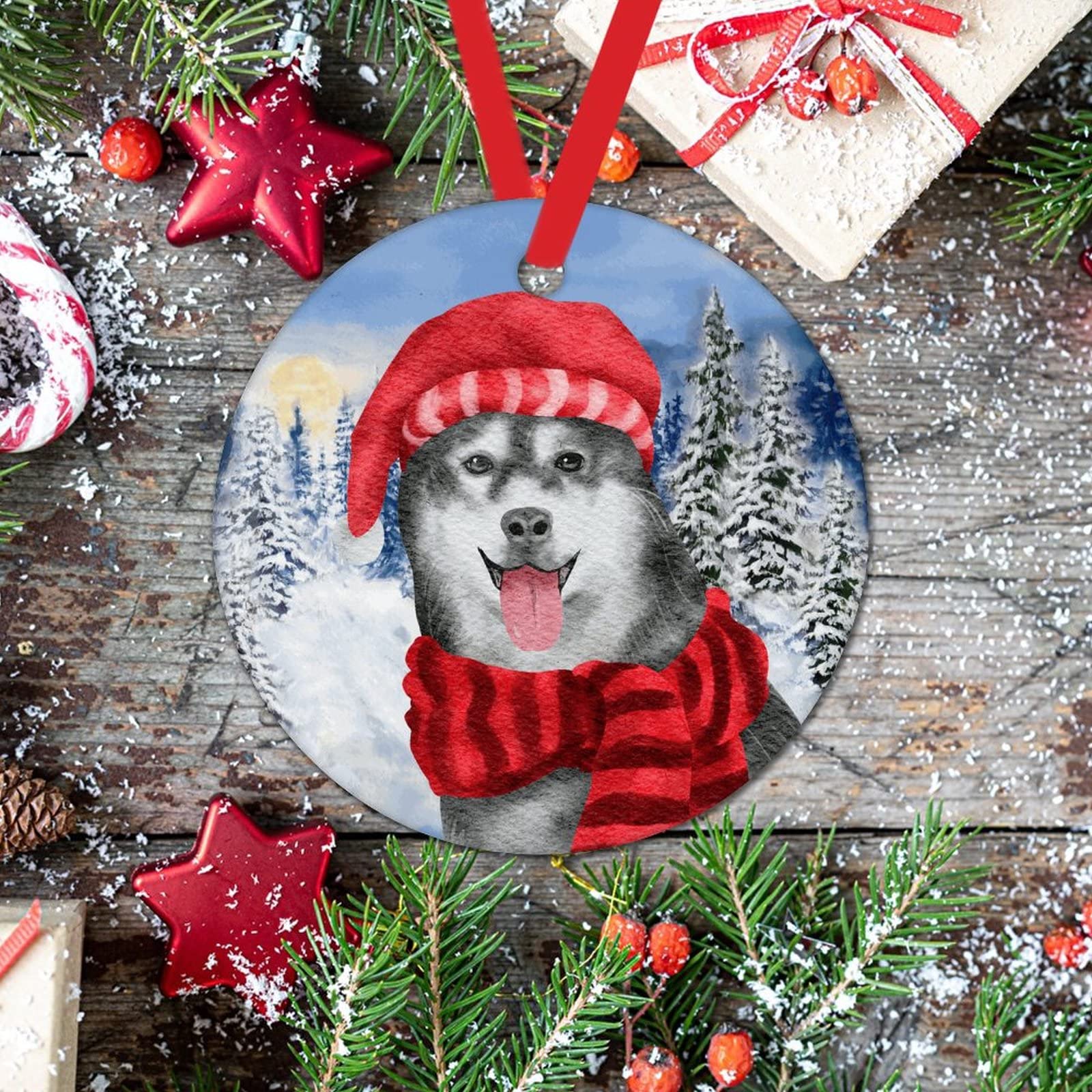 Keramische Kerst Ornamenten, 7.3Cm Weimaraner Hond Vector 3D