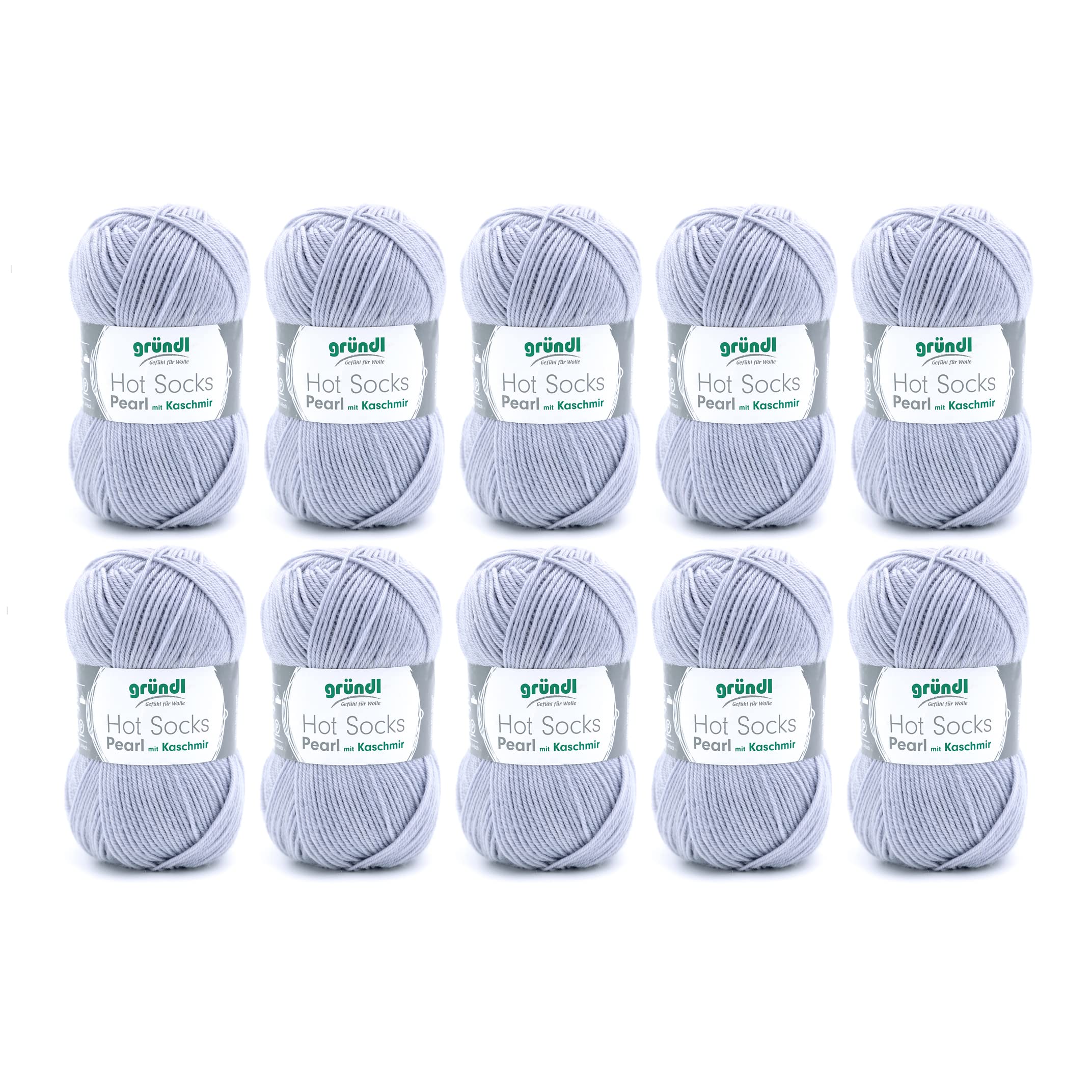 Gründl Hot Socks Pearl uni włóczka do robienia na drutach (przytulnie miękka wełna na skarpety z 75% wełny merynosów, 20% poliamid, 5% kaszmir, 50 g/200 m, grubość drutów: 2,5 – 3, 10 x 50 g),