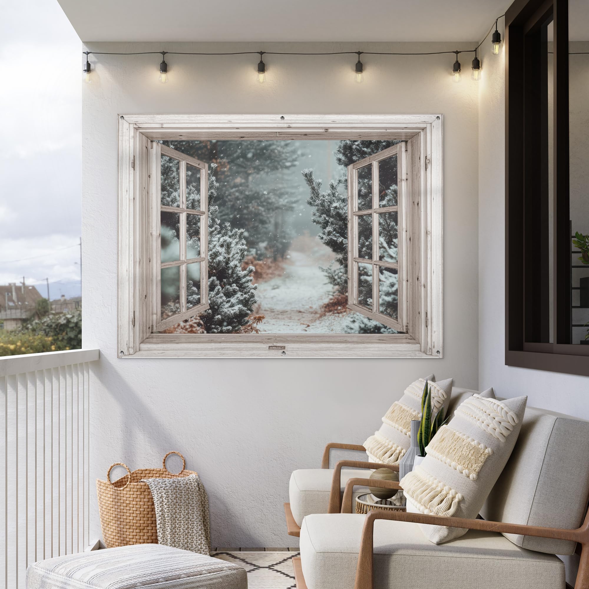 MuchoWow© Decoracion Jardin Exterior Decoración Pared Póster De Jardín | 160x120 cm - Balcón Wall Decoration Patio Posters Decorativos Terraza Bosque - Invierno - Árboles - Naturaleza - Sendero