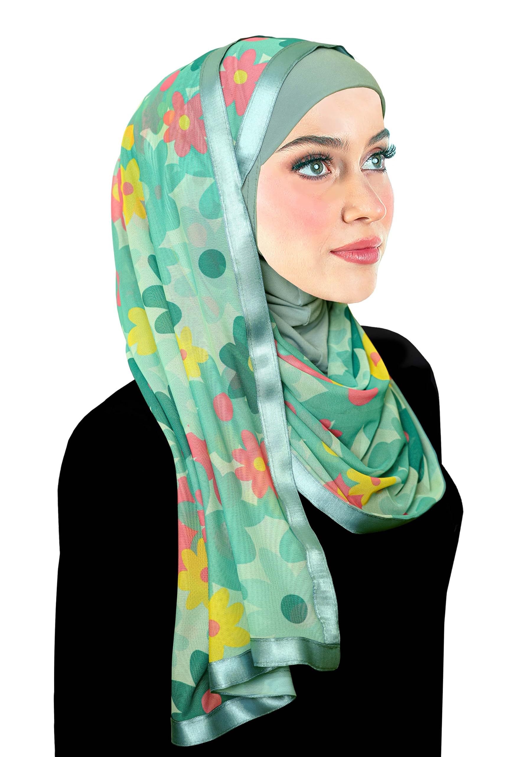 Middle Eastern Mall Stylish Mona Women Kuwaiti Hijab Wrap Head Scarf & Satin Trim…
