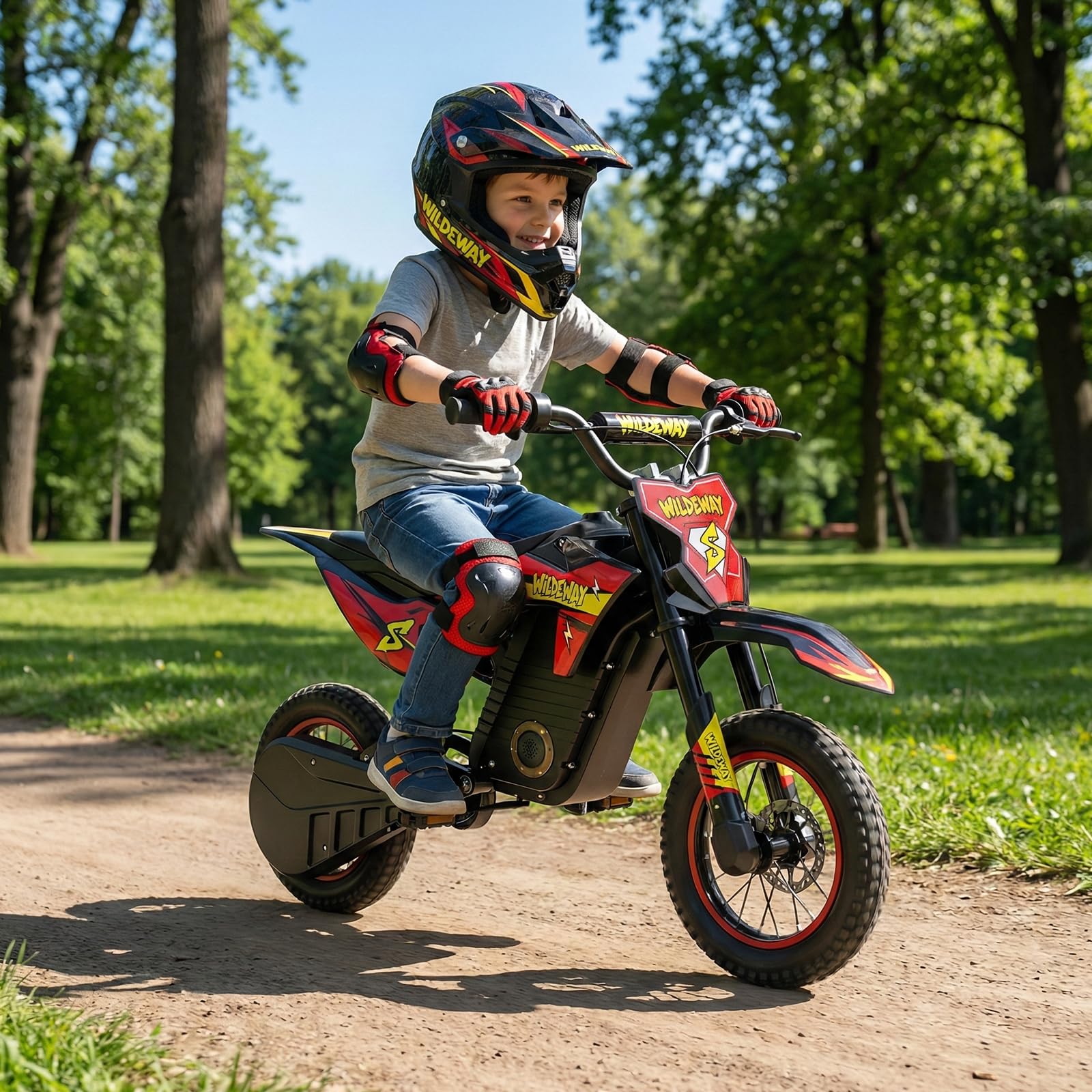 Wildeway 36V Kids Electric Motorcycle Peak 500W 12" Electric Dirt Bike for Boys Girls Age 3-12, Off-Road Bike, Mini Motorcross Bike, Up to 25KM/H, 3 Speed Modes, Red - 4
