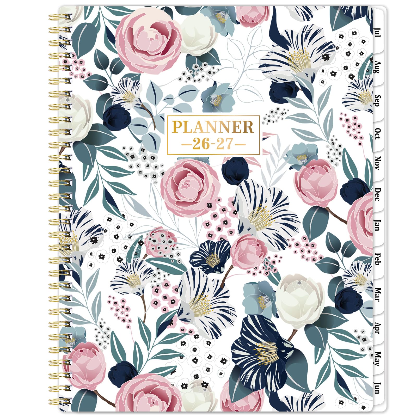 Planner 2026-2027 - Academic Planner 2026-2027, Jul. 2026 - Jun. 2027, Weekly and Monthly with Tabs, 26-27 Calendar Planner, 9" x 11", Back Pocket + Thick Paper + Twin-Wire Binding - Petunia