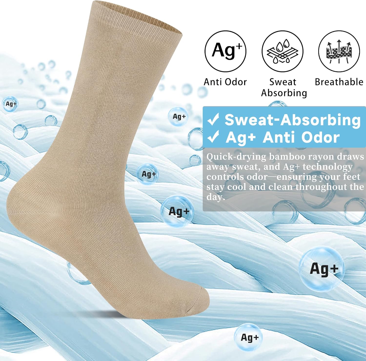 Mens Bamboo Rayon Dress Socks,Mid Calf,Moisture Wicking,Anti-Odor,Durable White Crew Socks for Men Size 10-13 - Image 5