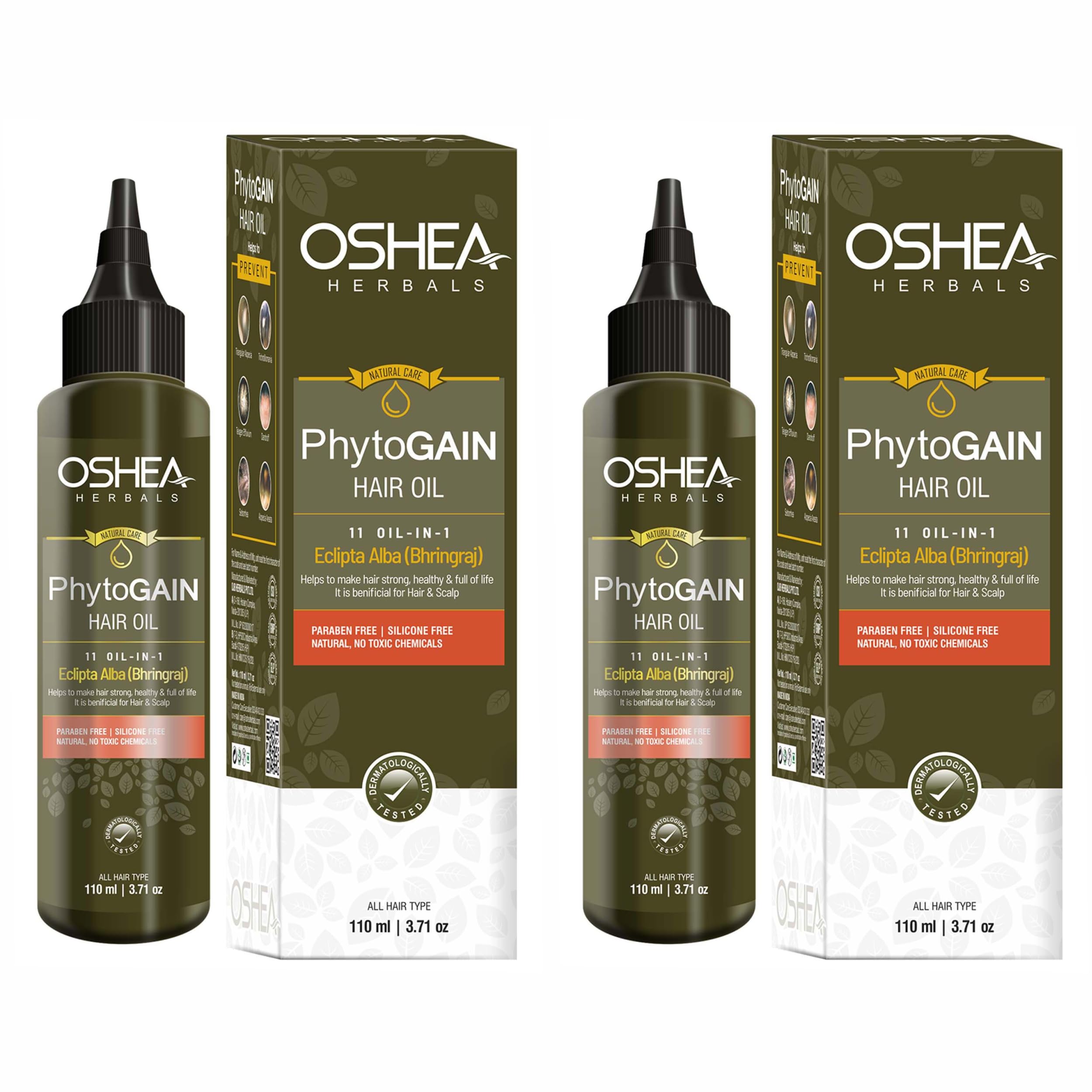 Oshea Herbals Phytogain Natural Hair Growth Oil Enriched with Bhrinjaraj | Promotes Strong Hair Growth | Paraben & Silicone Free - 110ml (Pack of 2)