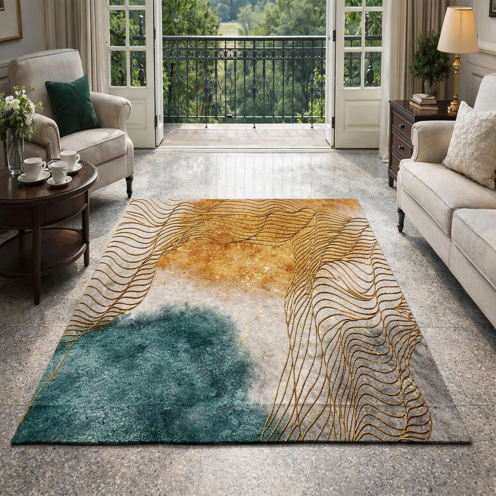 Tapis salon abstrait moderne jaune pour réchauffer votre chambre
