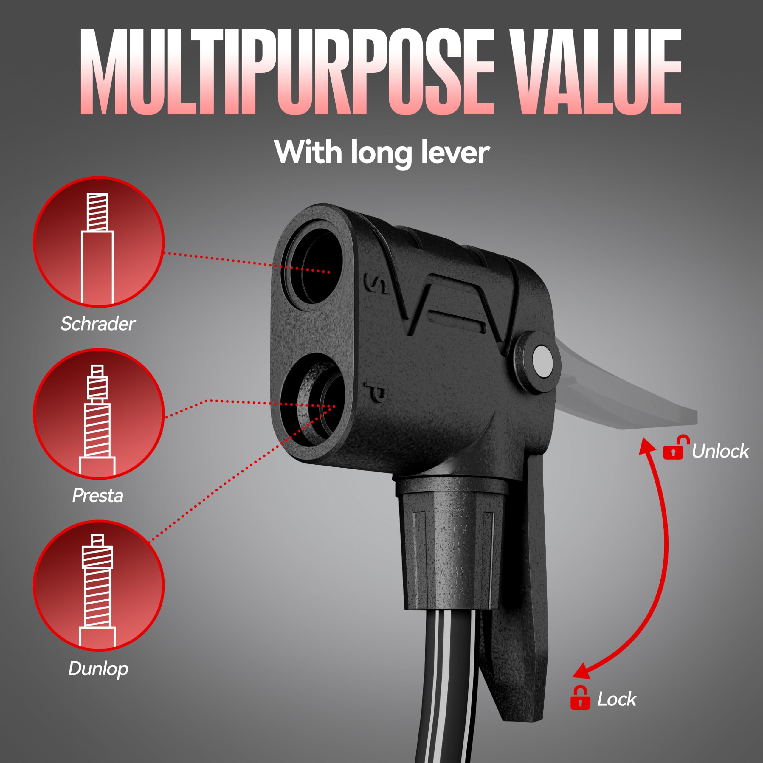 Stand-Fahrradpumpe alle Ventile AV, SV, DV - Fahrrad Luftpumpe Inklusive Großem Manometer, Adaptern & Behälter | Pumpe für Motorrad, E Bike, Auto & Sportartikel