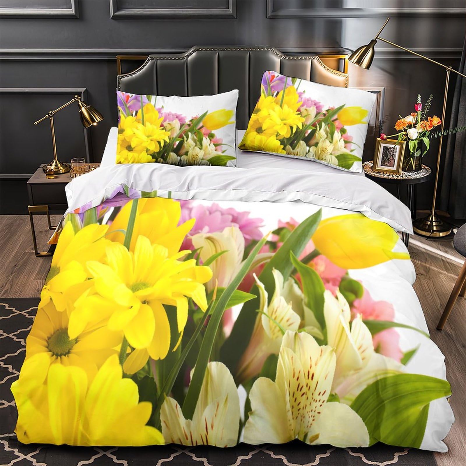 MMDASBVPE SpringFlowerBouquet Comforter Cover 3D Design Printed Luxury 3 Piece Bedding Set Zipper Duvet Cover Super Soft Machine Washable for Kids Teens Adults Women Youth Super king（260x220cm）