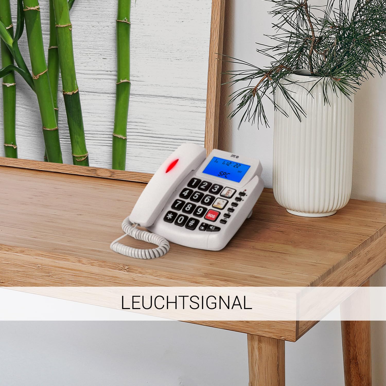 SPC Comfort Volume 2 – Festnetztelefon für Senioren, große Tasten, Lautstärkeverstärker, hörgerätekompatibel, 3 Direktspeicher, Anrufer-ID und Lichtsignal – Weiß