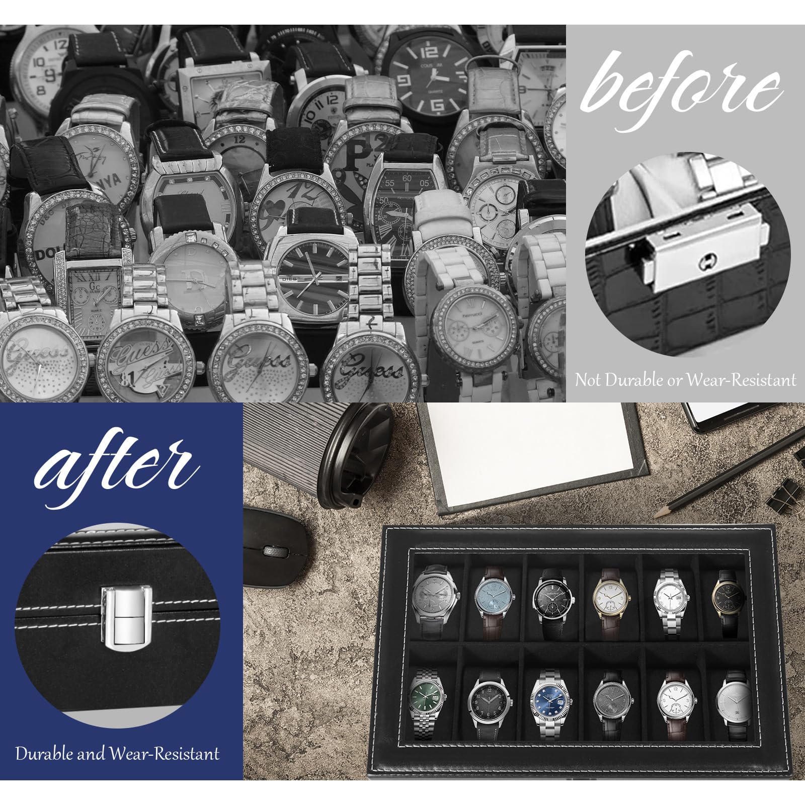 Scatola Porta Orologi KIMIGO Da 12 Posti - Custodia Elegante Con Serratura Per Collezione Orologi Uomo E Donna - Foto 9