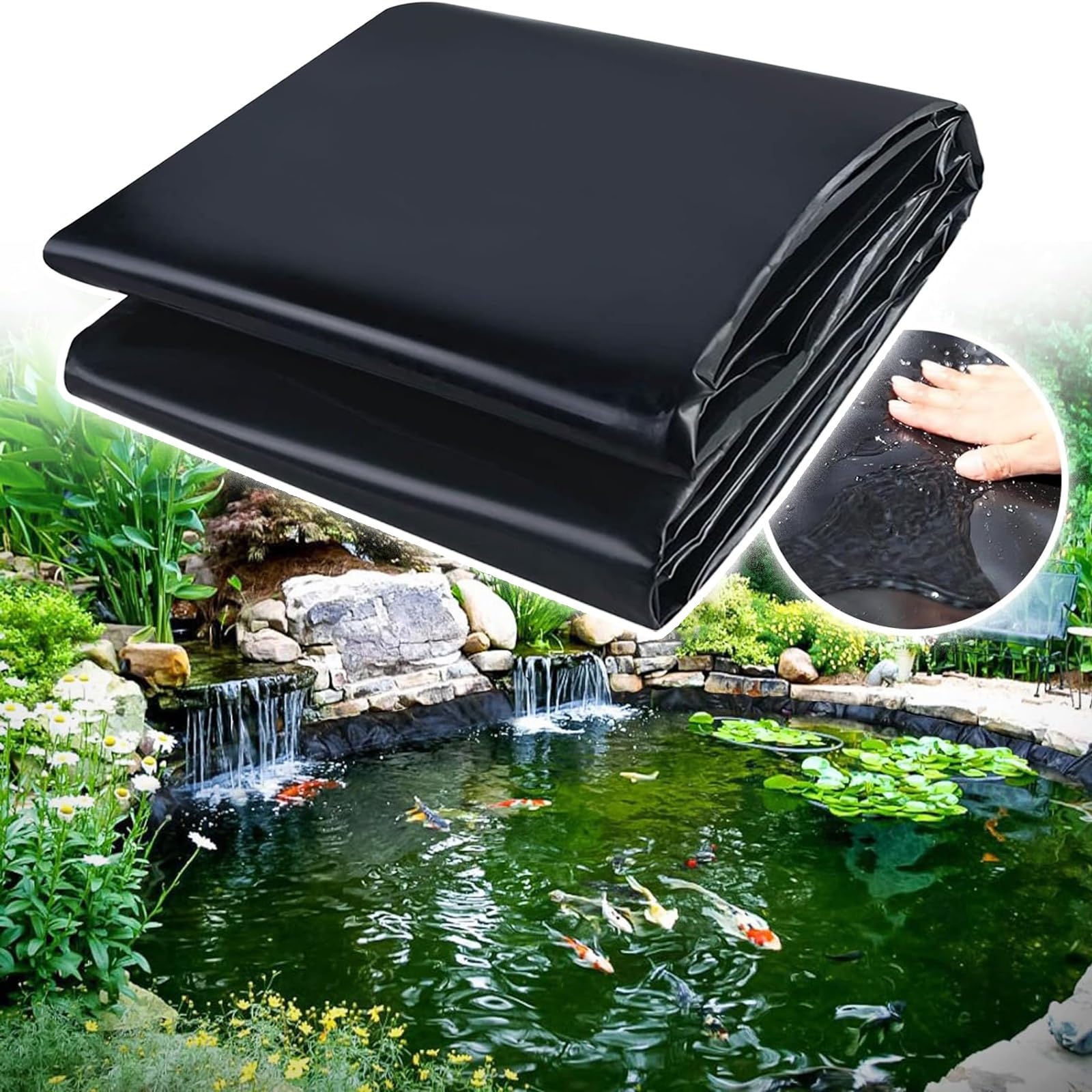 Garden Ponds Preformed Liners Fish And Koi Pond Lining Swimming Pond Film 3×4 3×6 6×9 8×12.0m 5Mil HDPE Flexible Impermeable Pond Membrane For Fish Ponds, Small Ponds, Fountains, Waterfall(Size:2x9.0M