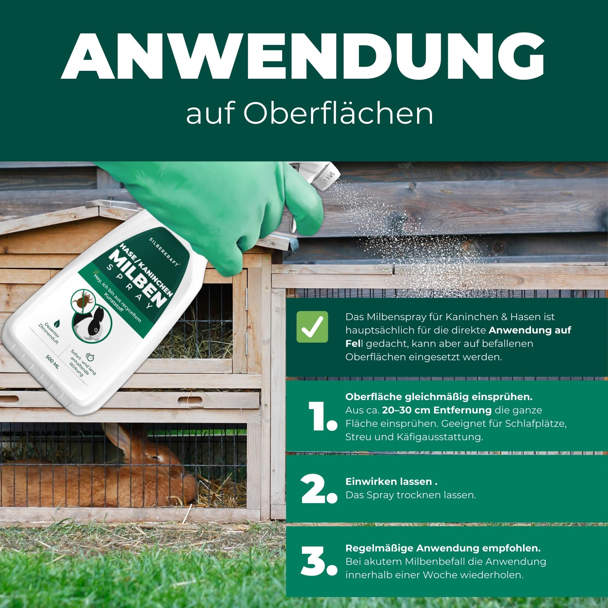 Silberkraft Milbenspray Hase Kaninchen 2L Kanister - Effektives Anti Milben Spray für Nager - Milbenbefall behandeln bei Kaninchen Hasen Meerschweinchen