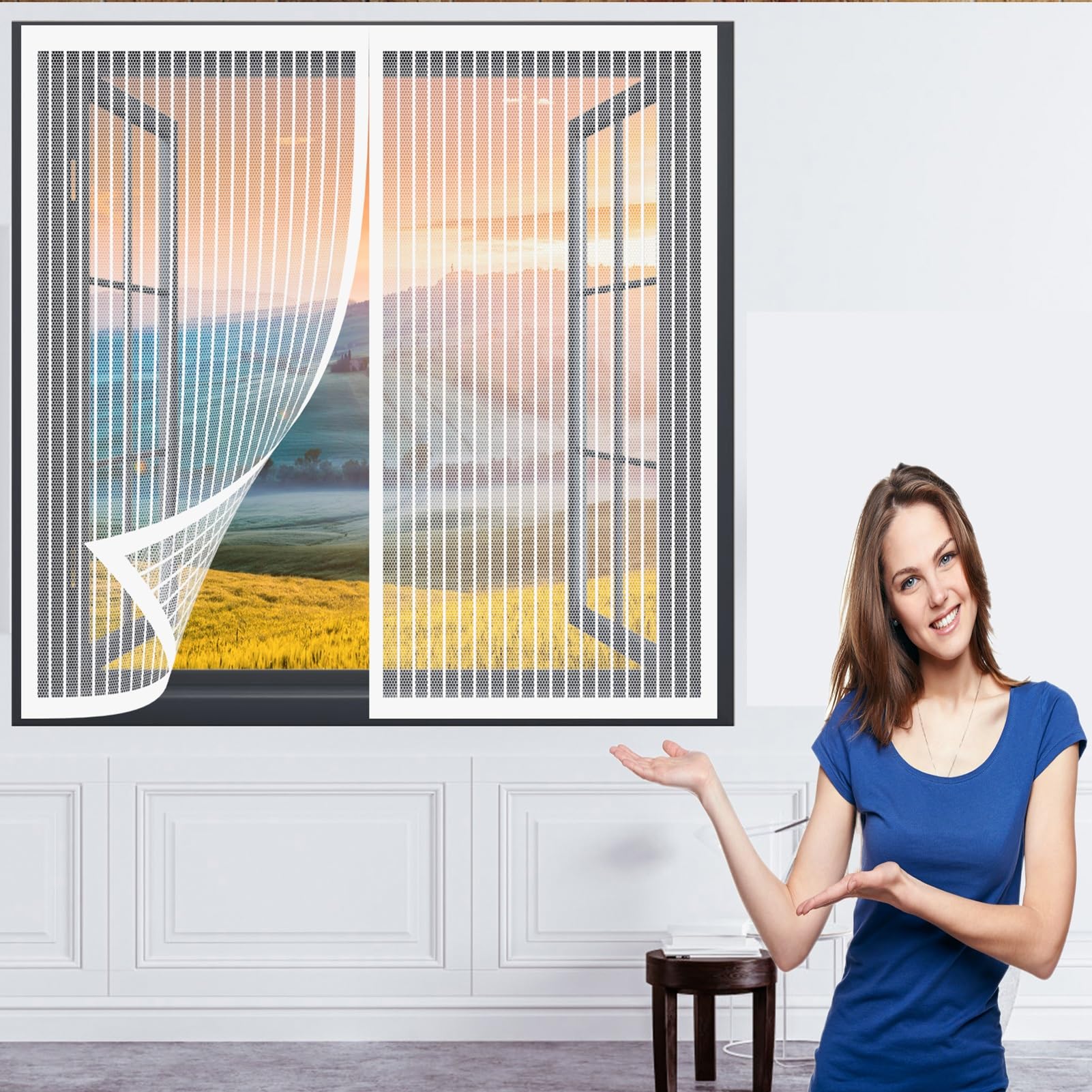 Doguo White Mosquito Magnetic Window Screen 118 X 158 Cm(46 X 62Inch) Fly Screen Window Prevents Insects No Drilling Or Screwing Easy Installation Insect Screen Window For Various Windows,