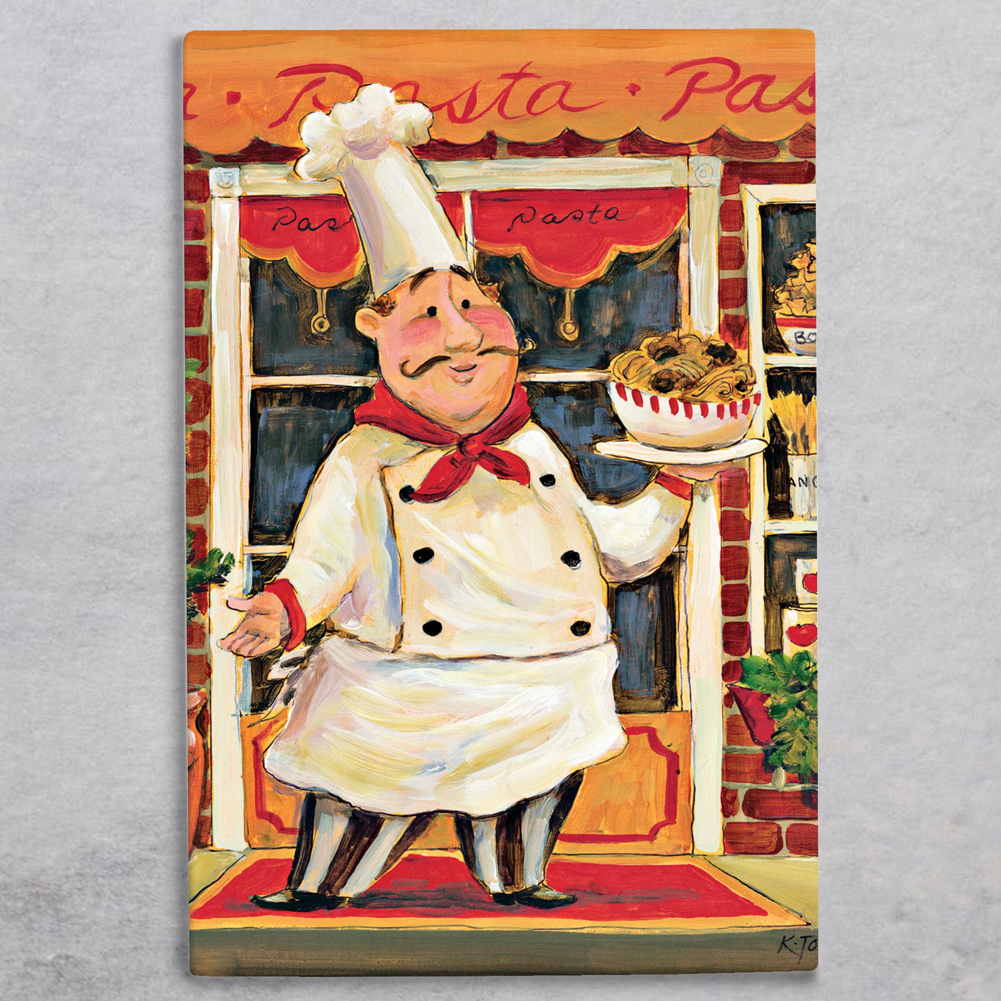 Global Designs Pasta Chef Ceramic Tile Picture Novelty Cook Kithcen Plaque Sign Wall Art By K Grant 30x20cm
