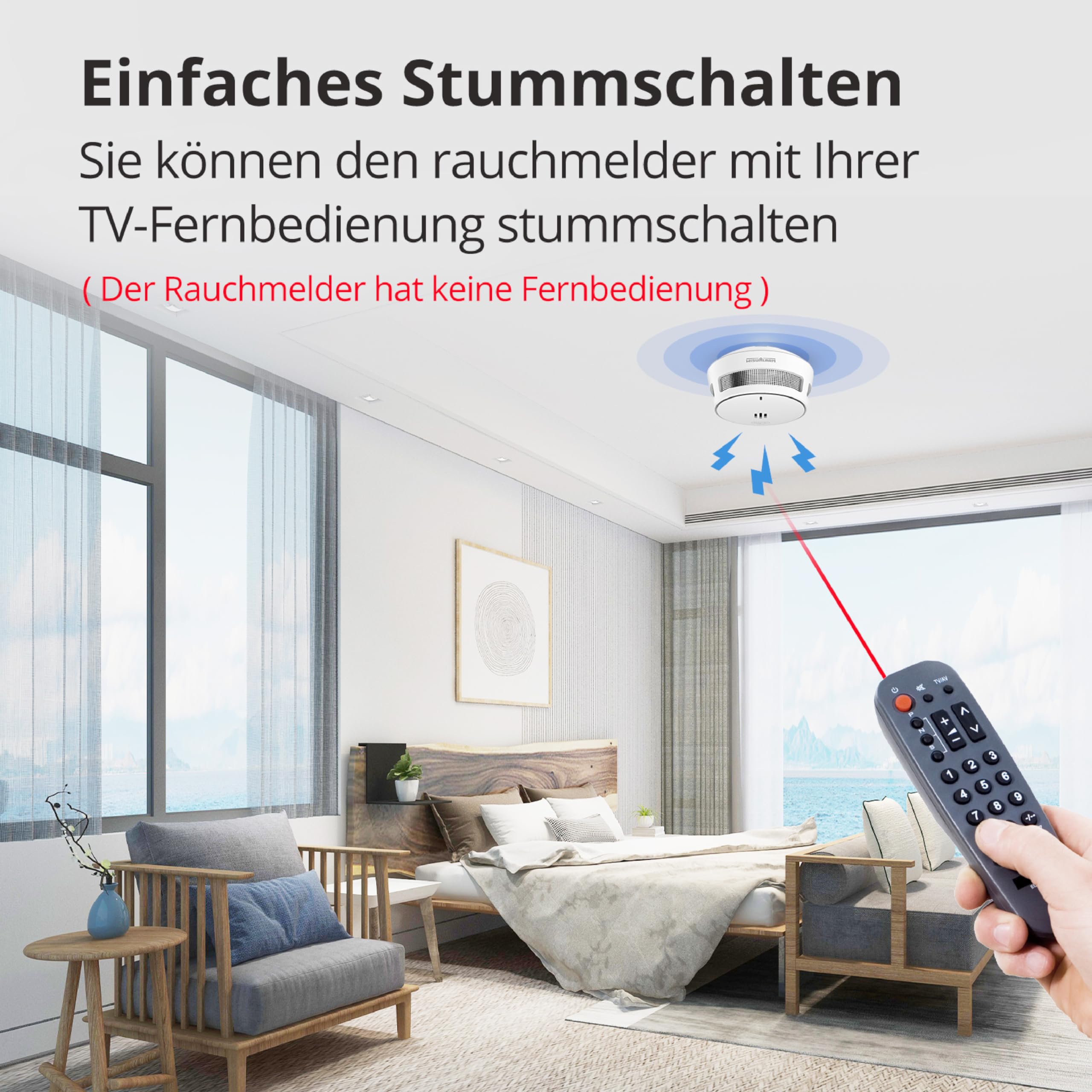 Rauchmelder 10 Jahre Batterie Feueralarm Stummschaltfunktion EN14604 5 Stück