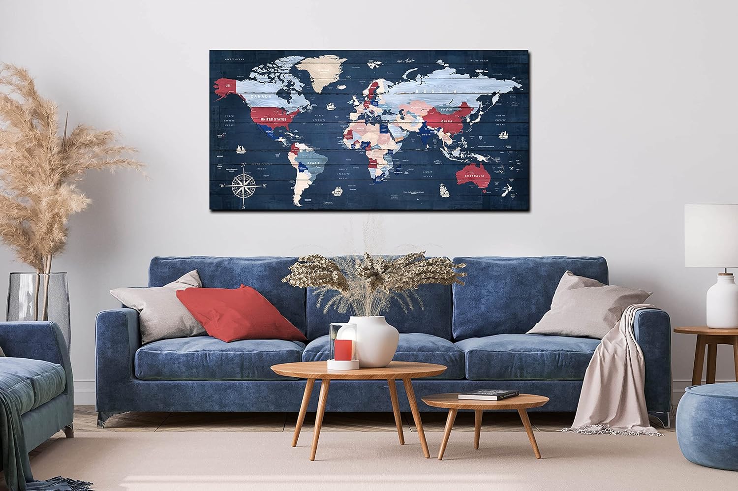 ZHAOSHOP Blue World Map Wall-Art For Office - Large World Maps For Wall - Canvas Wall Art Stretched and Framed Ready to Hang Size 40" x 20" - Image 3