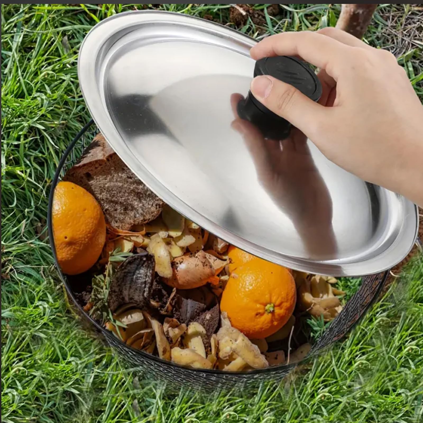 Gartenkompostbehälter, Robustes Metall (23 x 23 x 15 cm) Schnellkomposter,Kompostbeschleuniger,Komposteimer mit Deckel, Komposteimer für Den Außenbereich, für Garten, Hof (6)