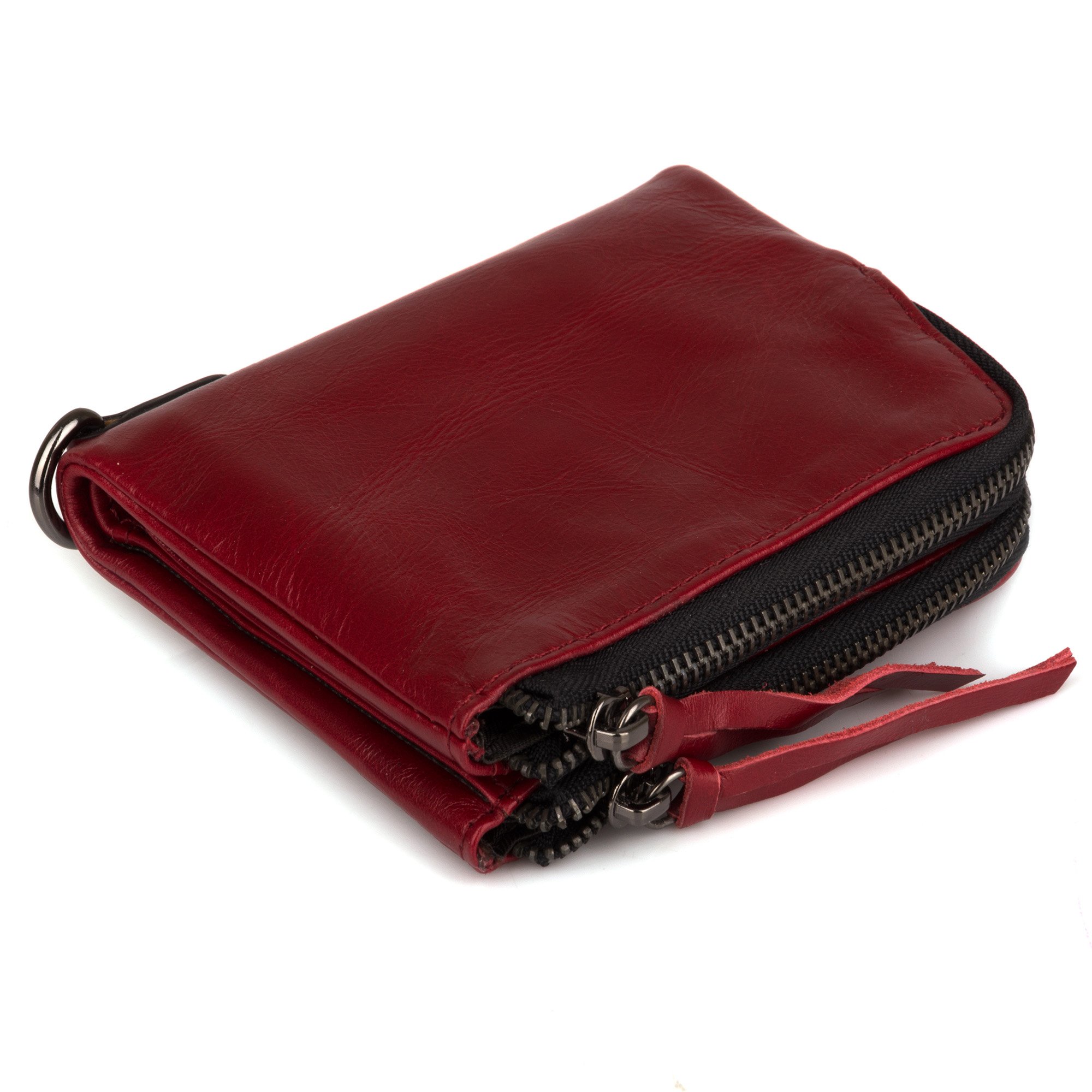KAFA Women's Small Genuine Leather Bifold Wallet with Zipper Pockets Compact Cards Holder Wallet