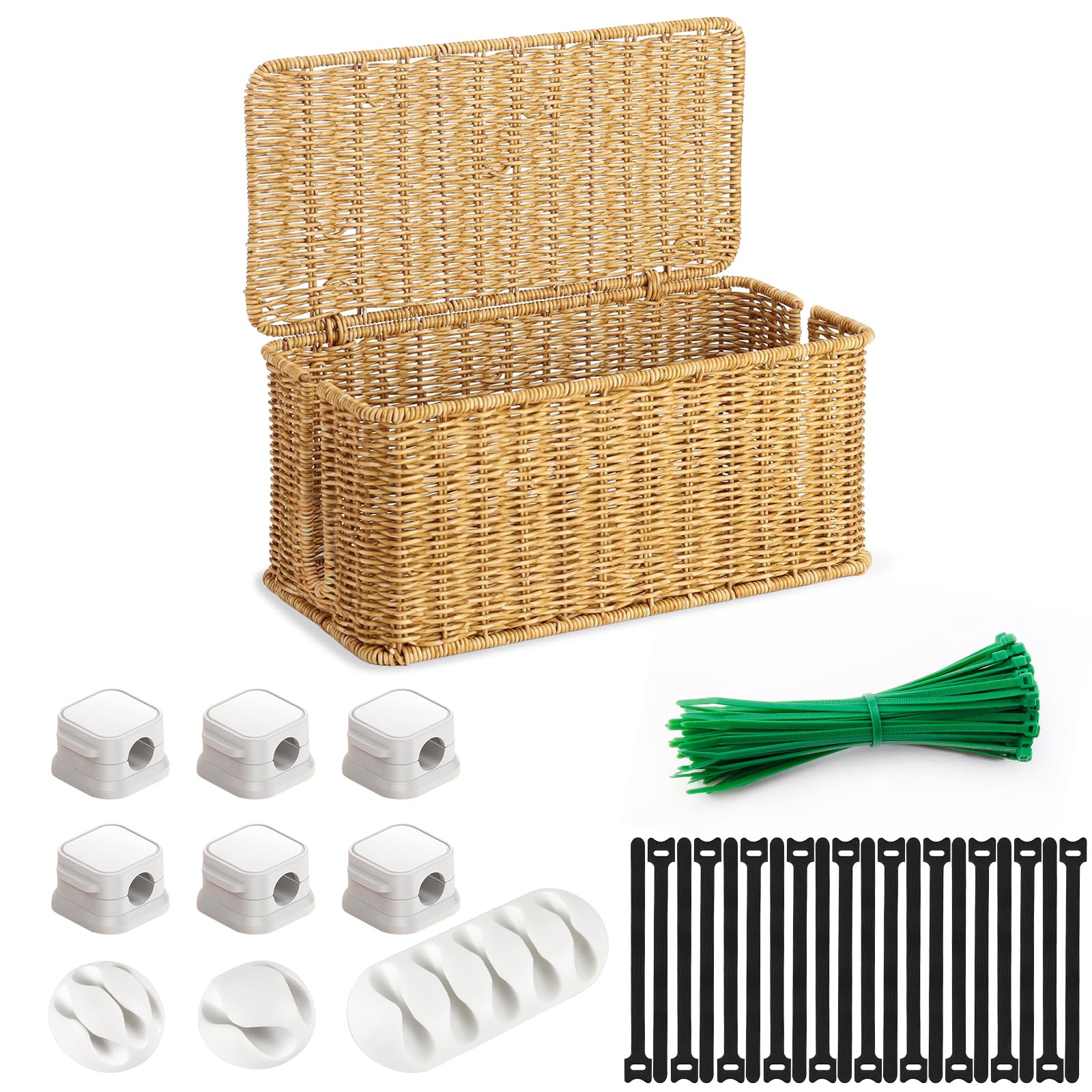 Kabelbox, Rattan Kabelmanagement Box, Hand-Woven Wire Storage, Unter Schreibtisch Kabel Organizer Box, Kabelsalat Verstecken, Kabelorganizer Box Set, für Zuhause und Büro