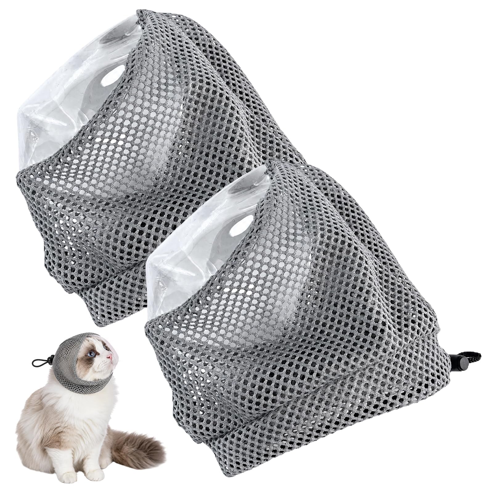 Wndgh 2-Pack Adjustable Cat Muzzle & Small Dog Muzzle, Breathable Transparent Anti-Bite Mask Helmet for Grooming, Nail Trimming, Bathing & Vet Visits, Professional Veterinary Safety Equipment Grey