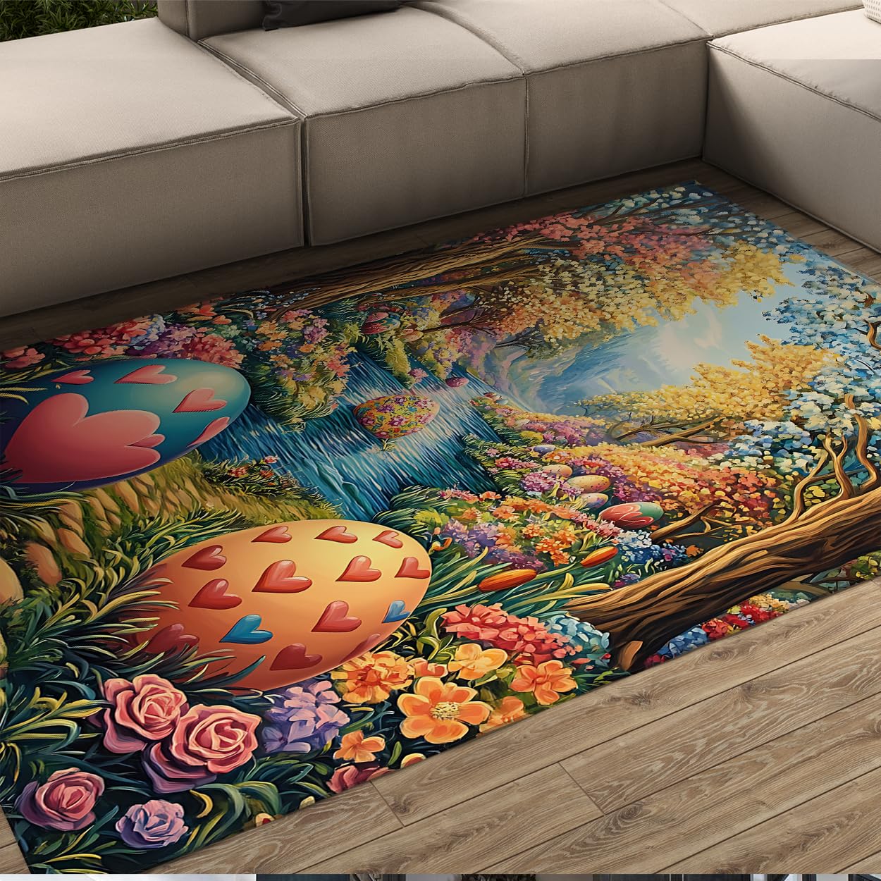 Magiczne dywaniki z motywem wiosennych pisanek - ogród kwiat las pokój gościnny dekoracja podłogi 100 x 200 cm