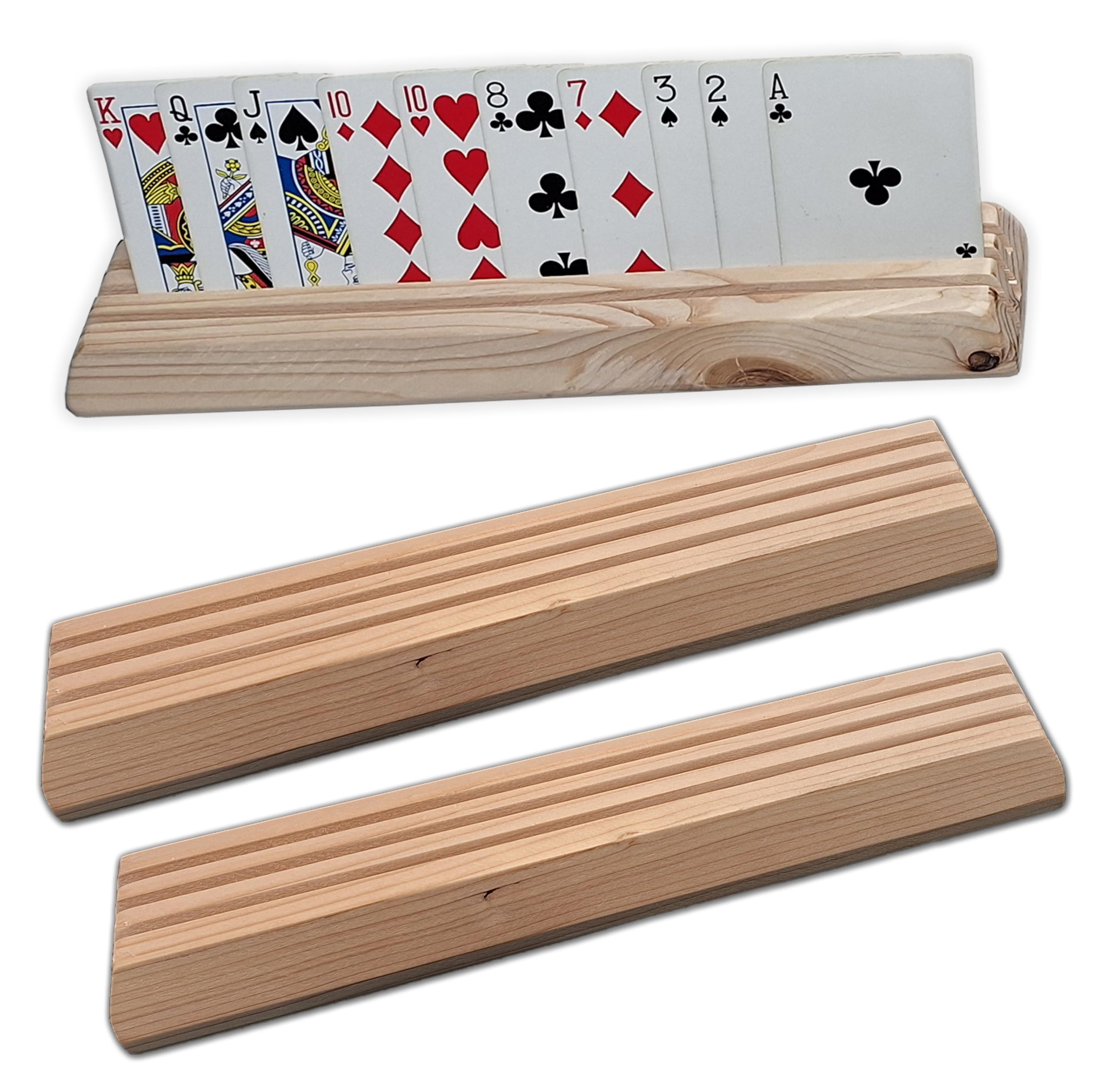 Artistic Turtle Wooden Playing Card Holders – Set of 2 – Handmade Pine with Shellac Finish – 3-Slot Organizer for Seniors, Kids, and Travel Games – Made in USA