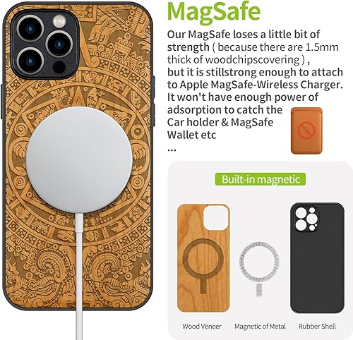 Miniatura 78 de Carveit Funda magnética de madera para iPhone 12 Pro [madera natural y TPU suave negro] a prueba de golpes, funda de madera única y elegante