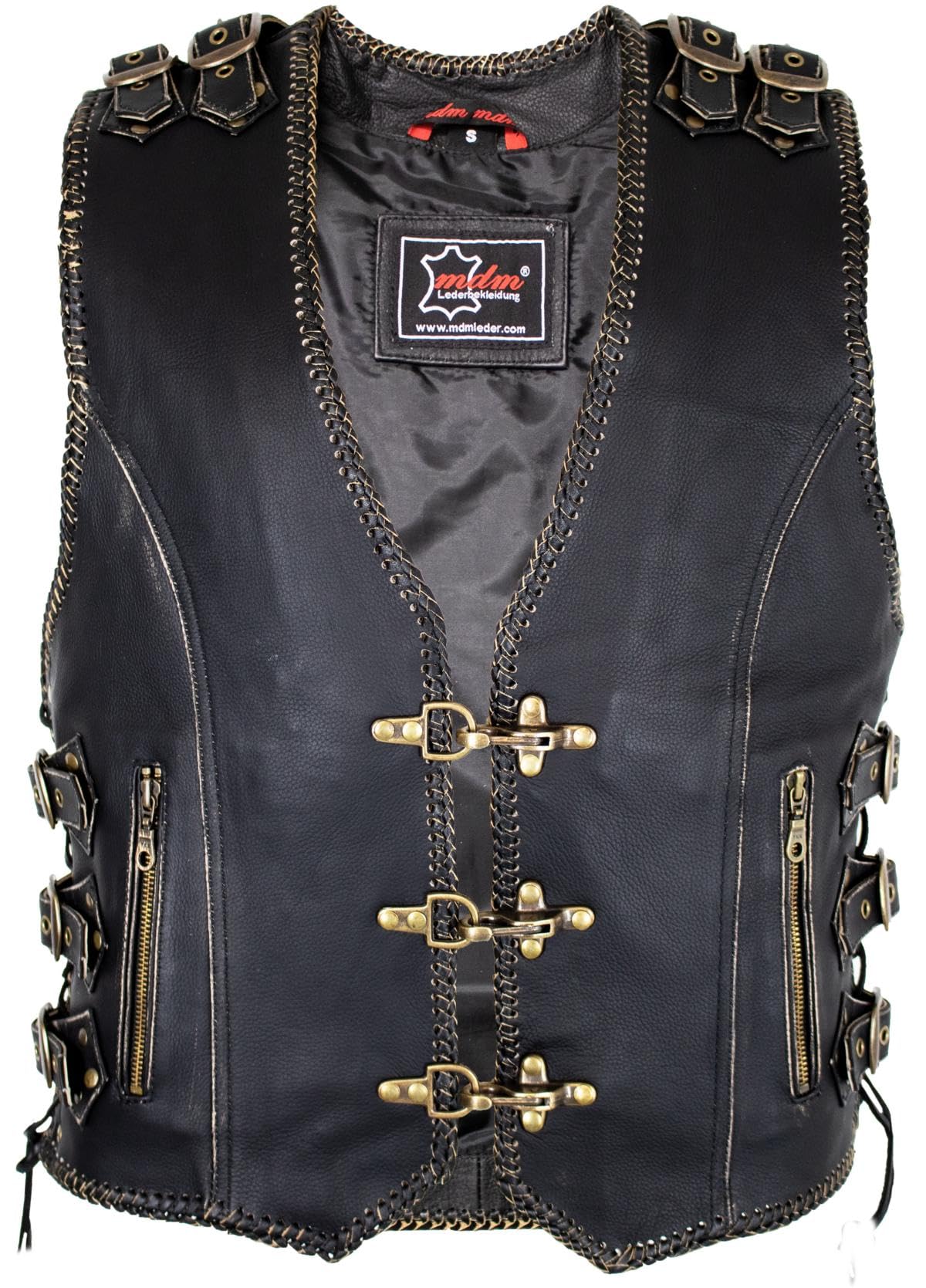 Herren Biker Lederweste mit Messing Schnallen und Karabinern