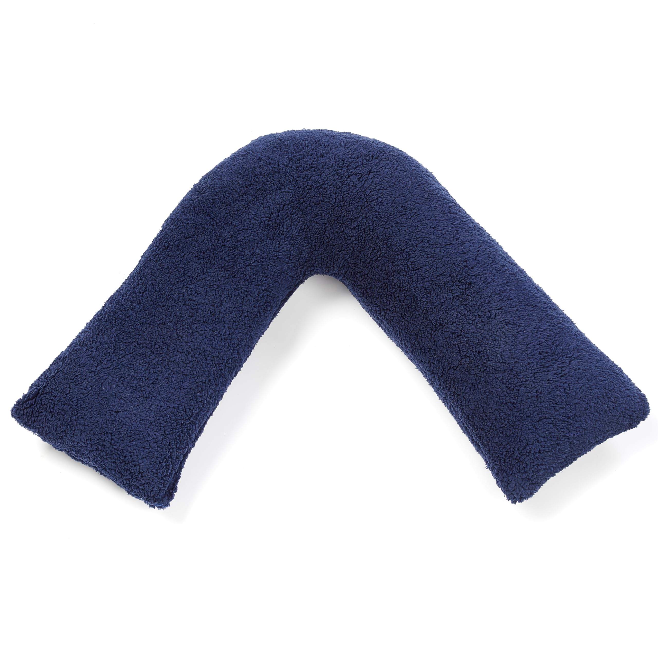 Downland Navy Huggleland V Shaped Pillow – Orthopaedic Support For Neck, Back & Shoulders, Soft Teddy Fleece V Shape Triangle Cushion, Hollowfibre Filled Maternity, Pregnancy V Pillow 80X80cm (Navy)