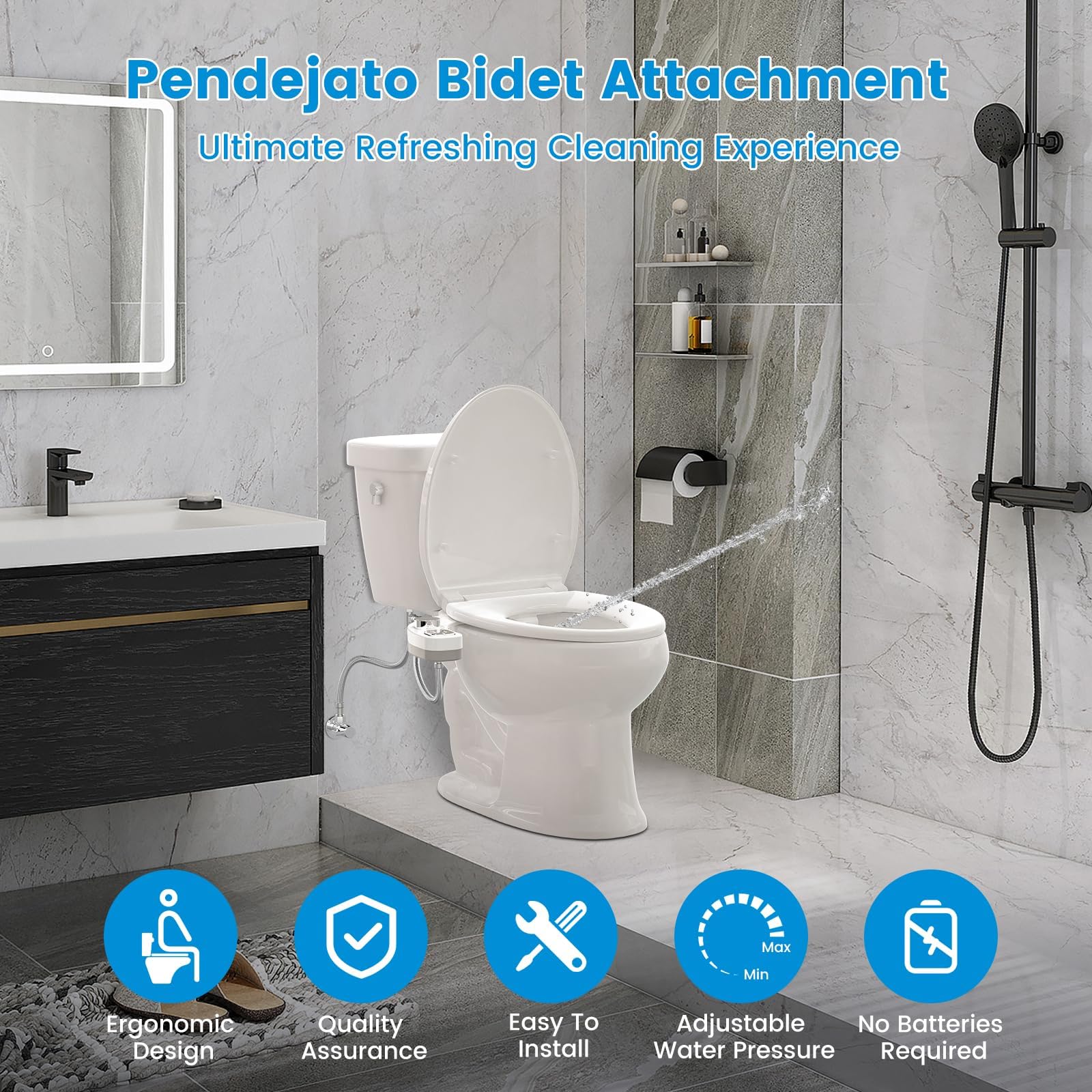 Nakładka bidetowa do toalety, nieelektryczna, smukły przycisk, bidet WC, chowane, samoczyszczące się podwójne dysze i pokrętło do regulacji ciśnienia wody (srebrna)