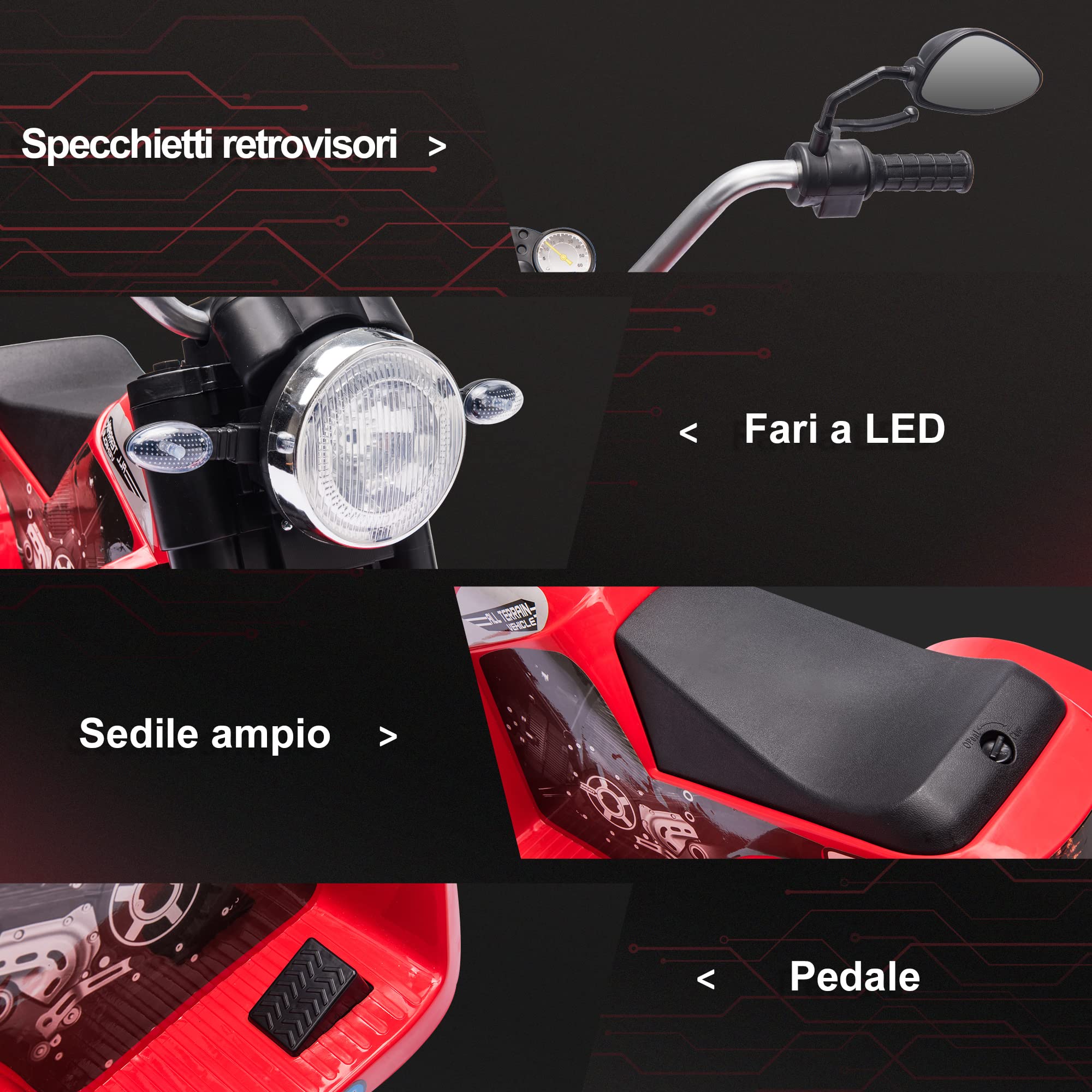 HOMCOM Moto Elettrica per Bambini a 3 Ruote 6V 2 km/h 72x57x56cm Rossa