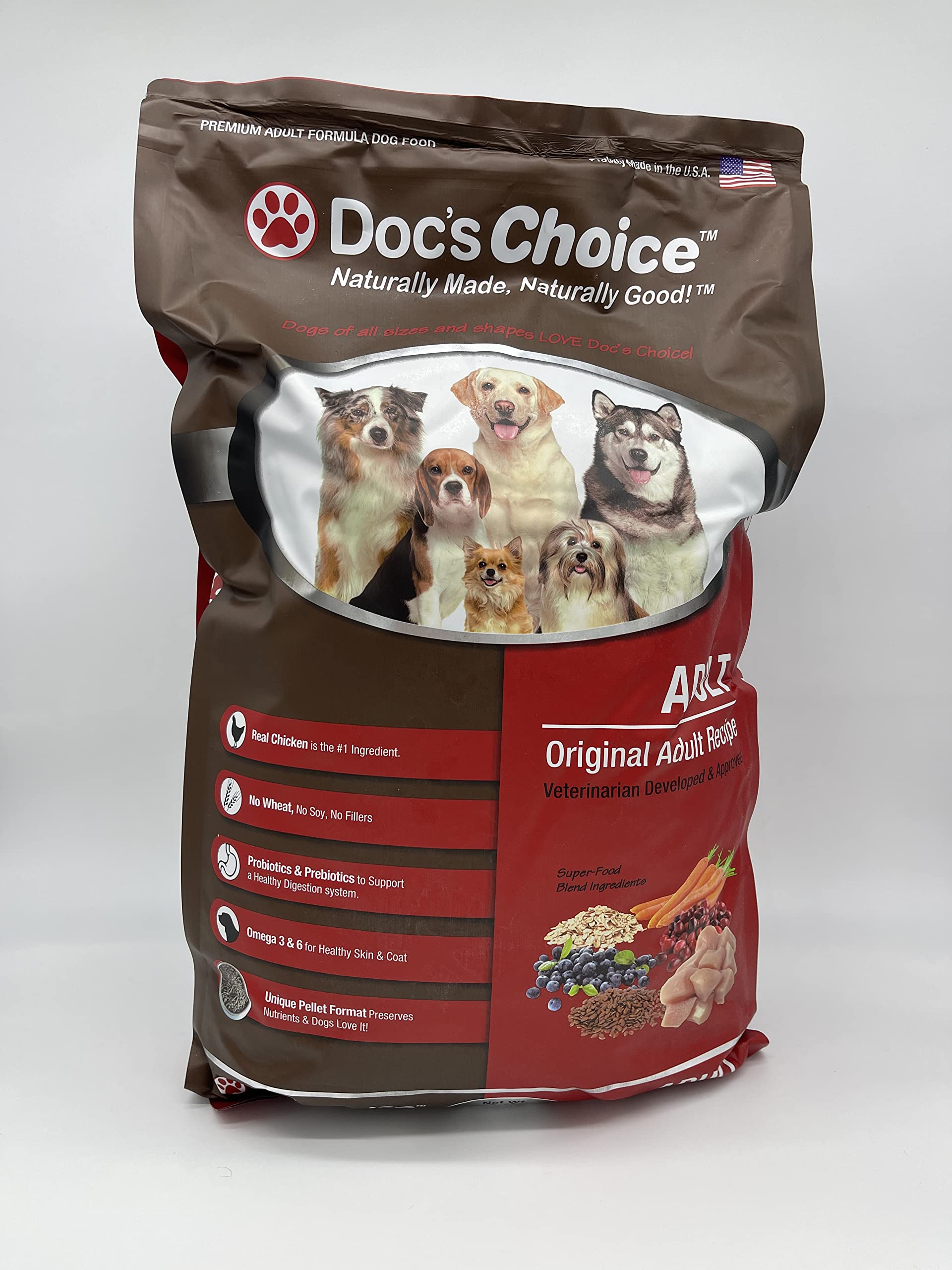 Doc's Choice Premium Adult Chicken Dry Dog Food - Great for Adults and Seniors, Veterinarian Developed, No Fillers/Artificial Ingredients, Made in The