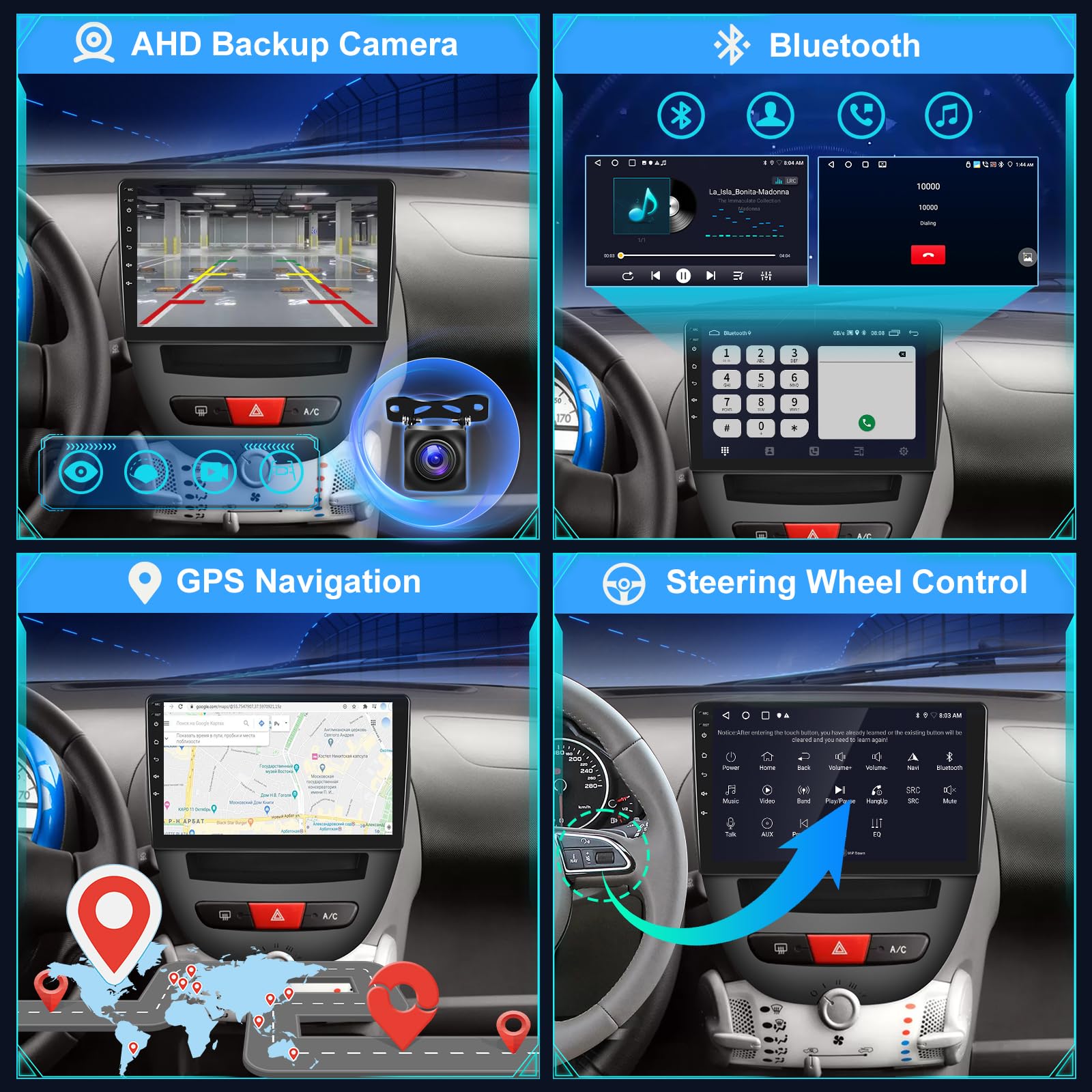 [2+64G] Autoradio Android per Peugeot 107 / Citroen C1 / Toyota Aygo 2005-2014 con Wireless Carplay e Android Auto - 10.1 Pollici Touchscreen Radio con WiFi GPS DSP SWC