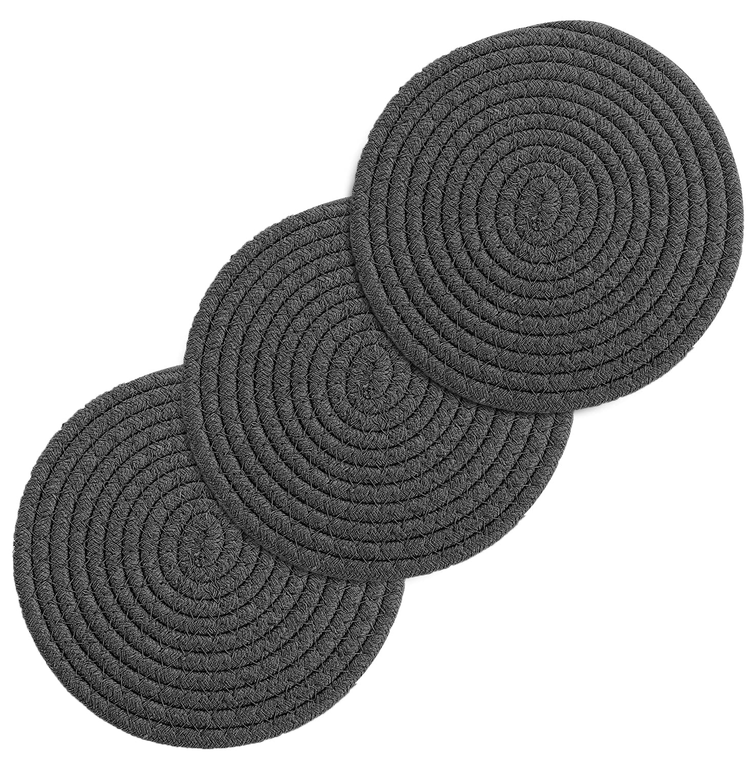 Avalon Kitchen Pot Holders Trivets for Hot Dishes Hot Pads for Kitchen Trivets for Hot Pots and Pans - Cotton Hot Pads Stylish Large Coasters & Hot Mats (Dark Grey Set of 3-7 Inch Diameter)