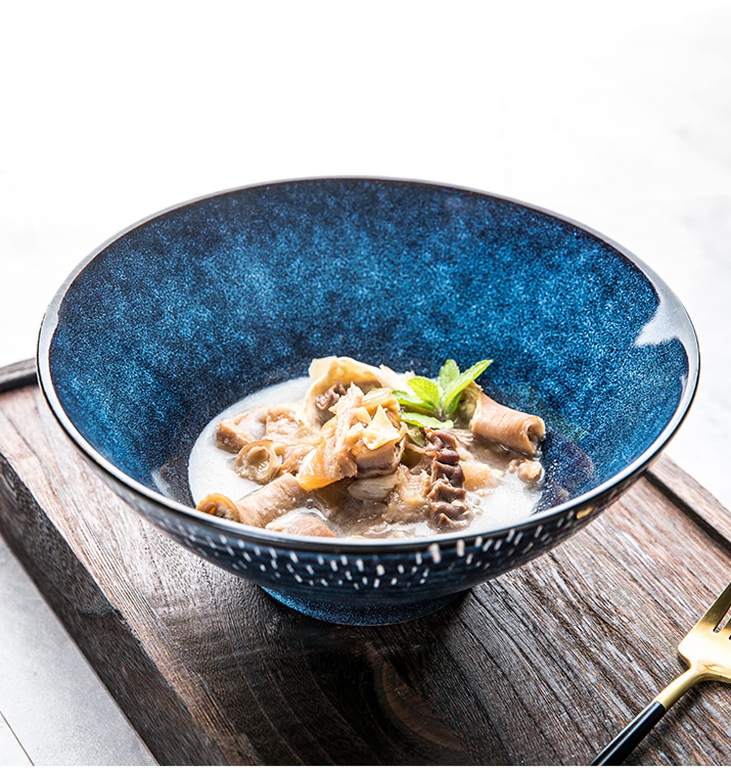 Lot de 8 bols à ramen japonais en céramique, 2 bols à ramen avec bol en céramique pour baguettes et cuillère à cadre pour nouilles asiatiques et udon (ensemble 2 pièces)