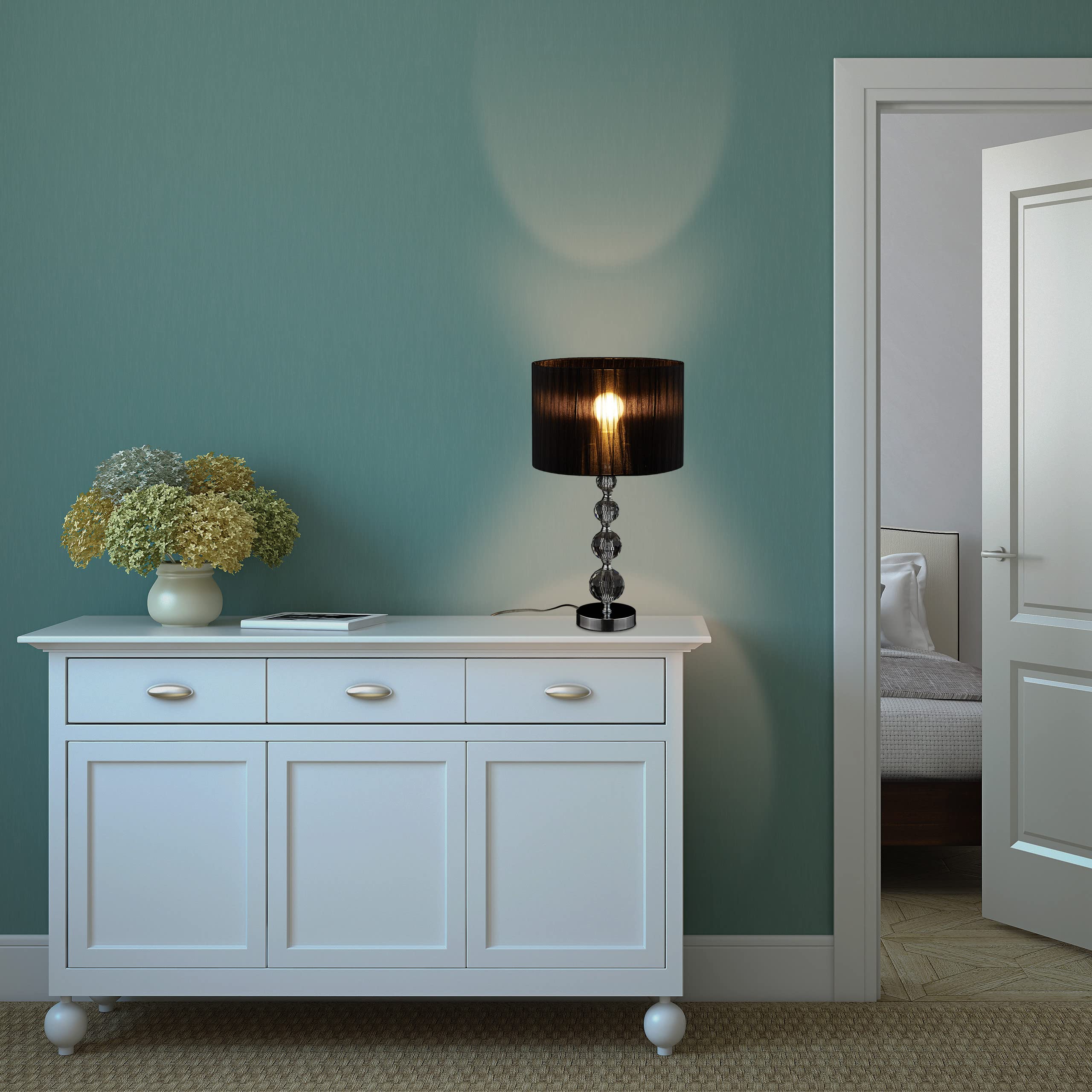 Relaxdays Lampada da Tavolo, Abat-Jour dal Design in Cristallo, H x D: 54 x 29,5 cm, Attacco E27, con Paralume, Nero