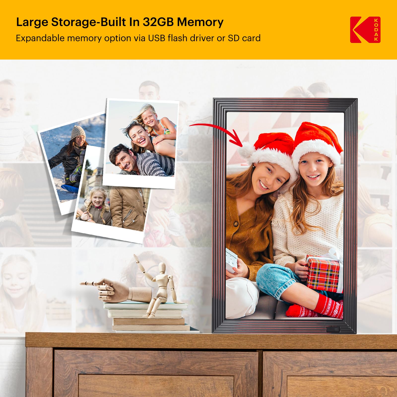 Kodak Marco de fotos digital WiFi de 27 pulgadas, HD IPS, marco electrónico con 32 GB de memoria, rotación automática de imágenes, compartir fotos o vídeos en cualquier lugar a través de la aplicación