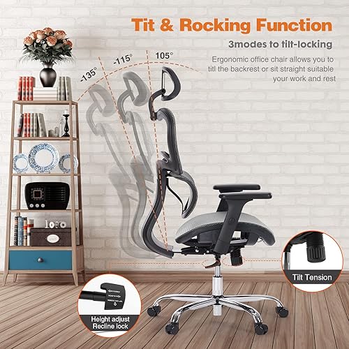 Miniatura 8 de Silla de oficina ergonómica de malla, respaldo alto, silla de escritorio ejecutiva para computadora, silla de computadora de malla con soporte