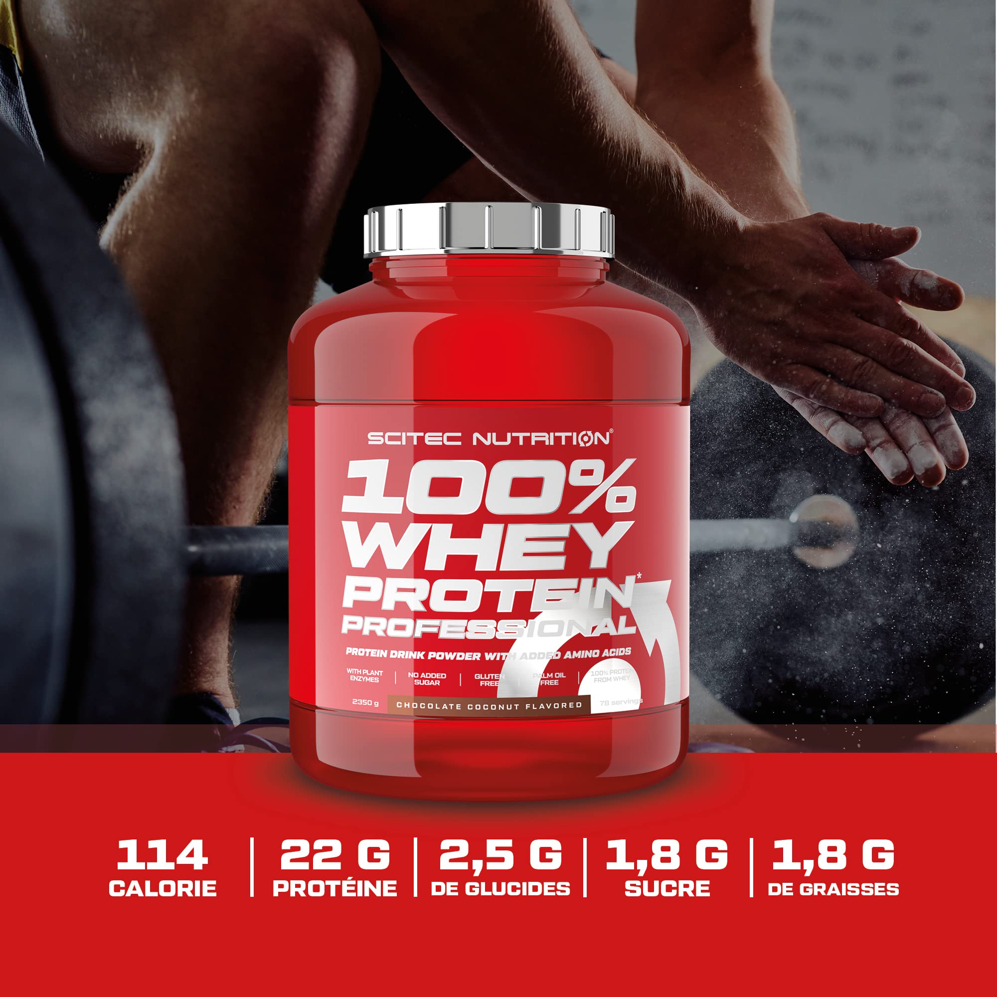 Scitec Nutrition PROTEINE 100% Whey Protein Professional, fraise, 2350 g | Concentré et isolat de lactosérum - avec enzymes digestives - protéines pour les muscles - 2,35 kg, Fraise