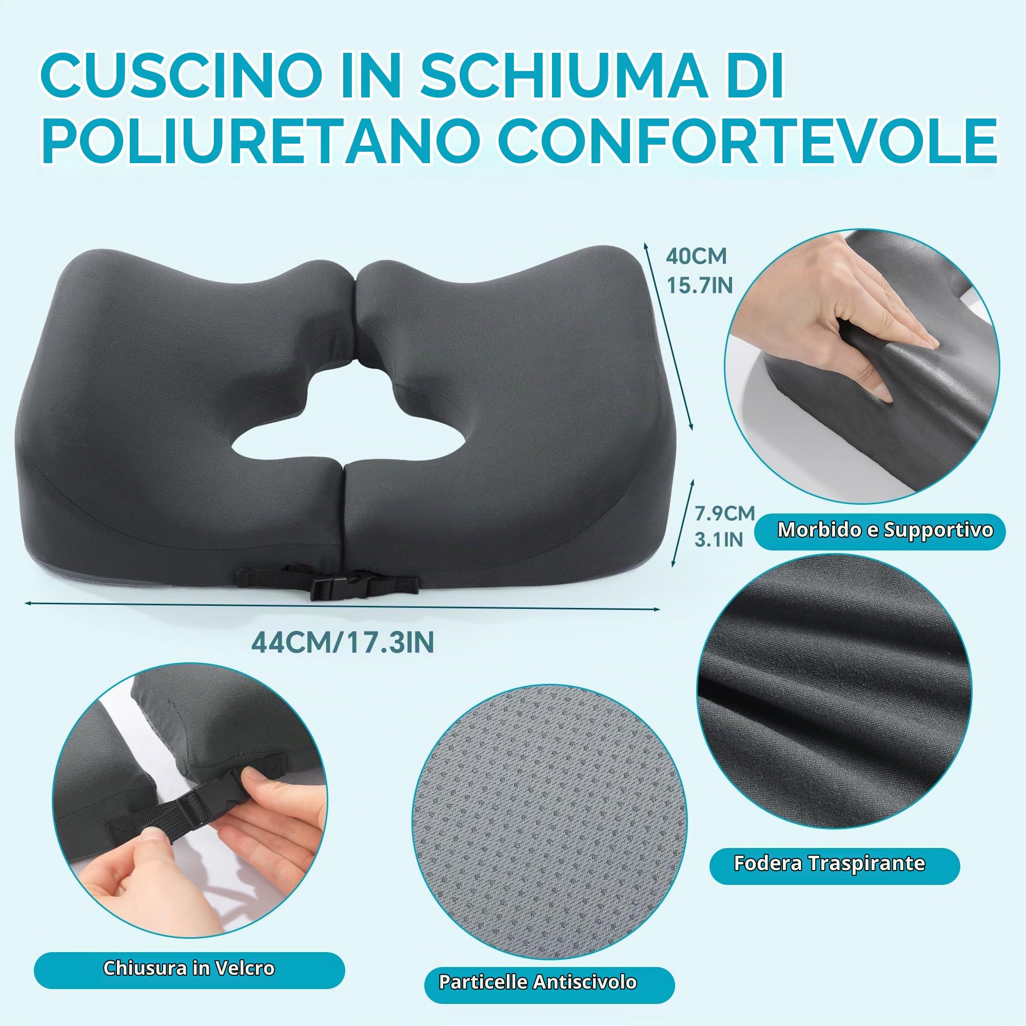 Cuscino a forma di T per piaghe da decubito a livello di glutei, cuscino in memory foam per alleviare la pressione delle piaghe da decubito, cuscino per dormire e sedersi