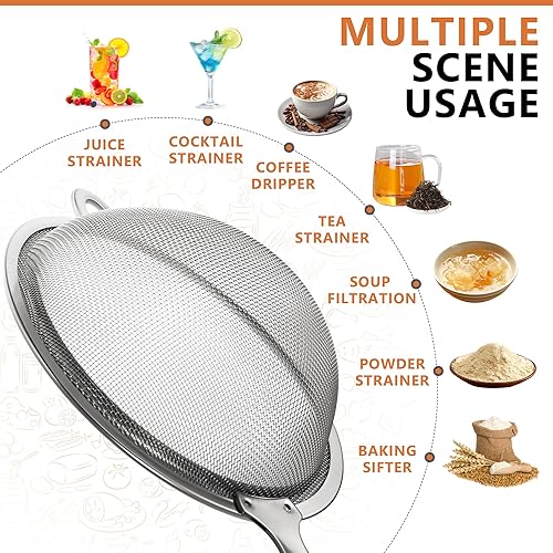 Miniatura 5 de Colador de malla fina de 3.5 pulgadas con mango y cuchara, mini tamiz de acero inoxidable para té, café, harina, jugo, matcha, huevo, cóctel,