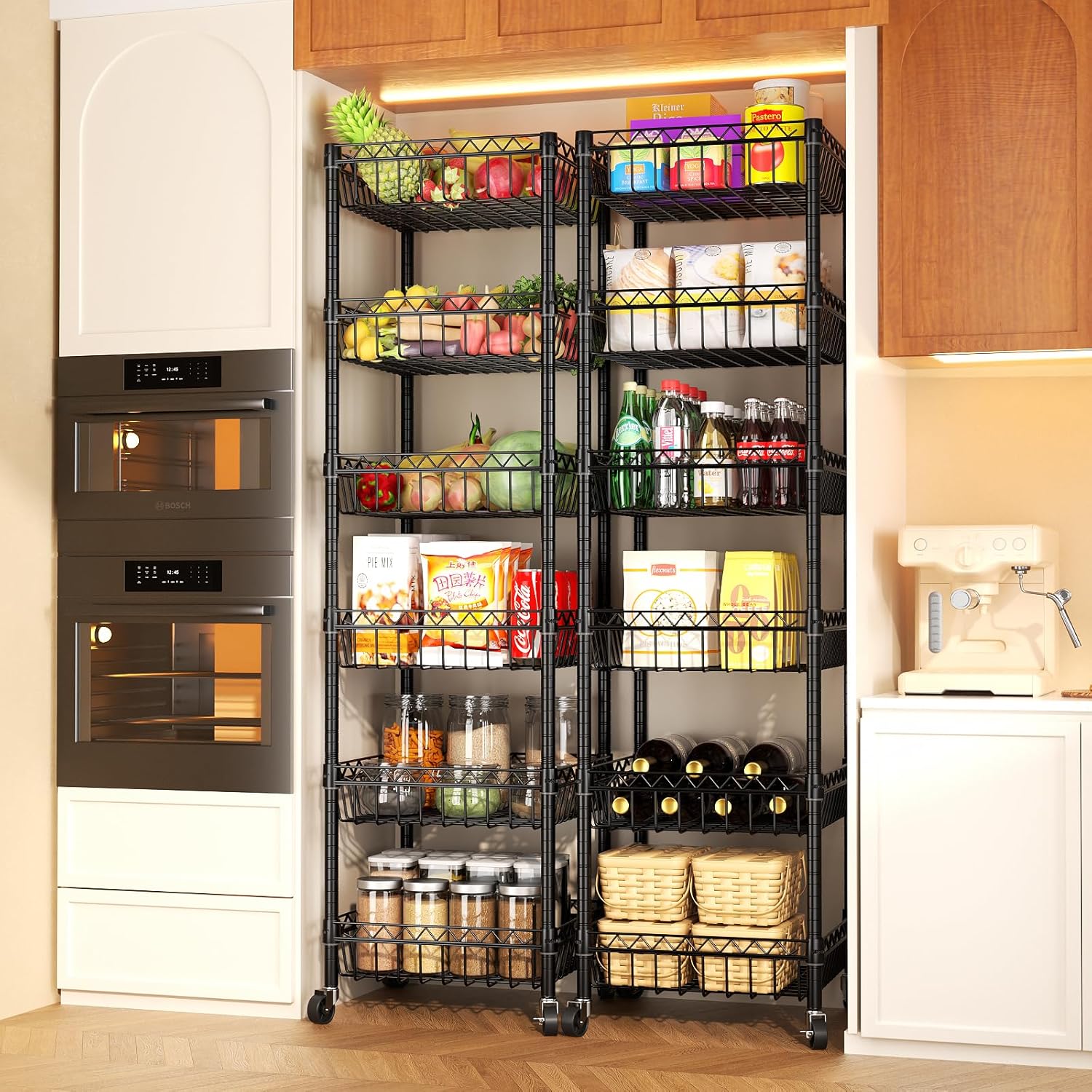 SINGAYE 6 Tier Shelf Wire Rack Shelving with Wheels Metal Storage Shelves Adjustable Closet Bathroom Organizers Baskets Pantry Kitchen Garage Laundry Room 13.5" D x 13.5" W x 63" H Black Black 6-Black[13.5"Dx13.5"Wx63"H] image 2 of 9 B0D8PT3KGK