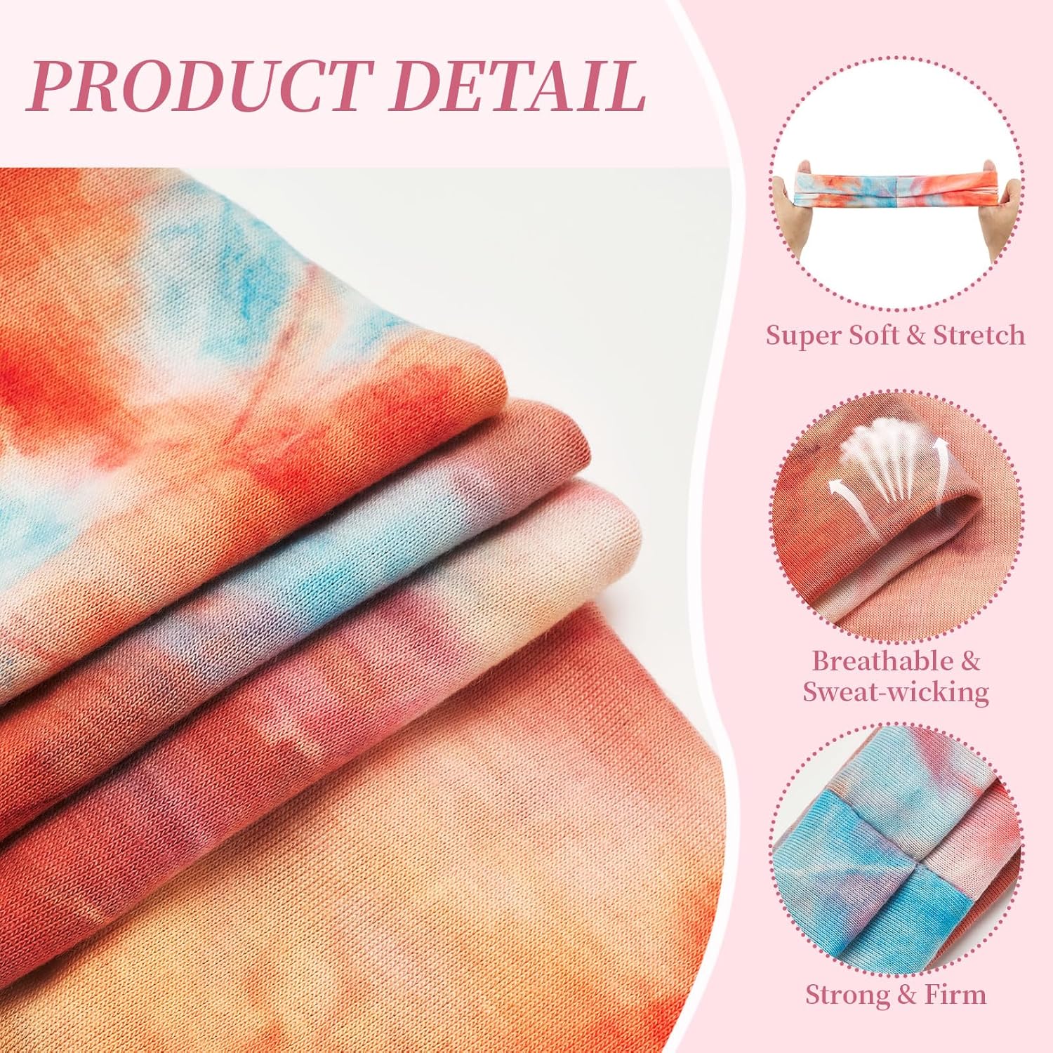 Tie Dye Headbands for Women, 6 Pack Wide Non-Slip Stretchy Hair Bands for Yoga, Workout, Running, Fashion Hair Accessories for Women's Hair(Shape 4) - Image 3