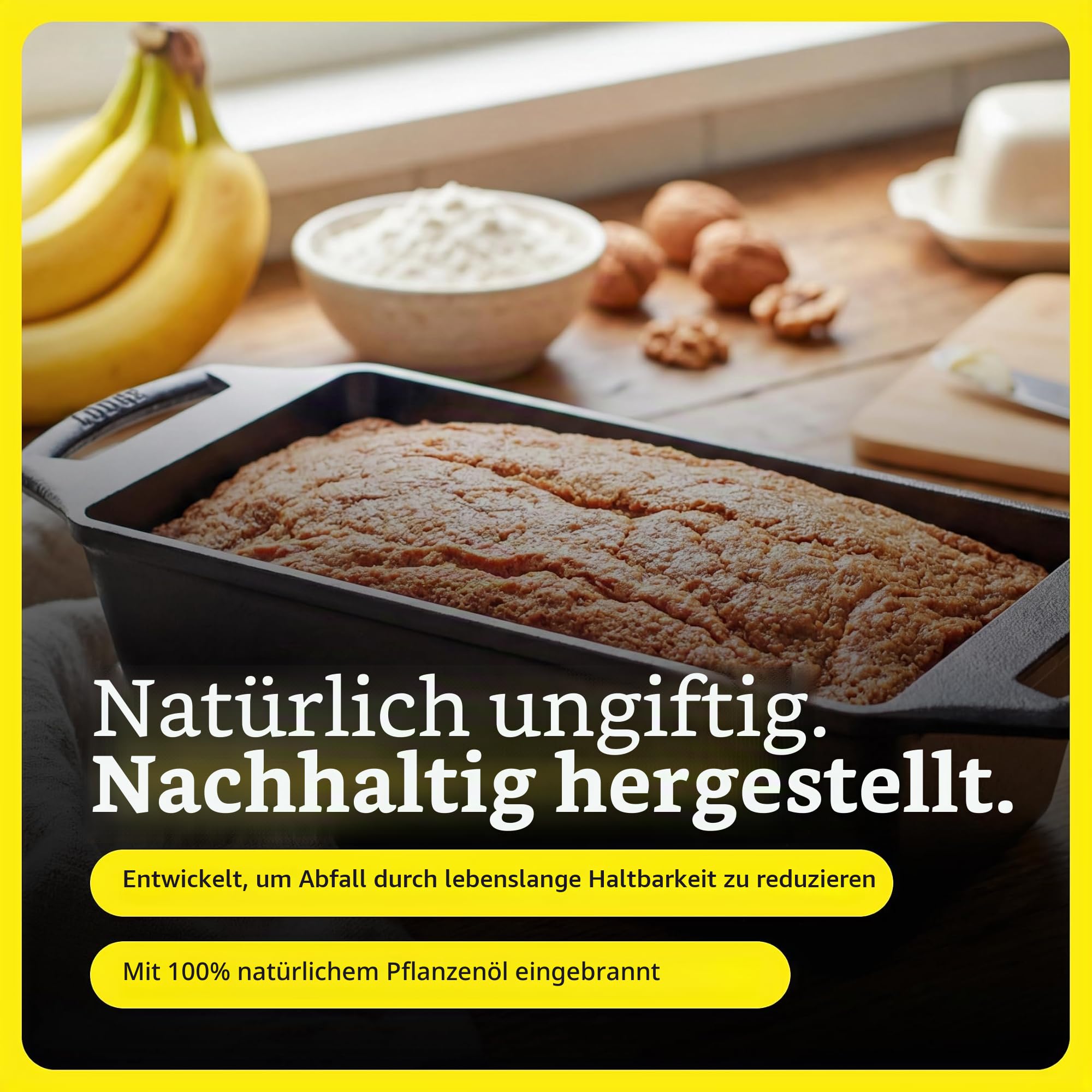 Lodge Kastenform Classic 22x11, 5 cm, Gusseisen, schwarz, PFAS-frei | Brotbackform, Bananenbrot, Kuchen & Hackbraten, einsatzbereit, ofengeeignet, gleichmäßige Wärmeverteilung, langlebig