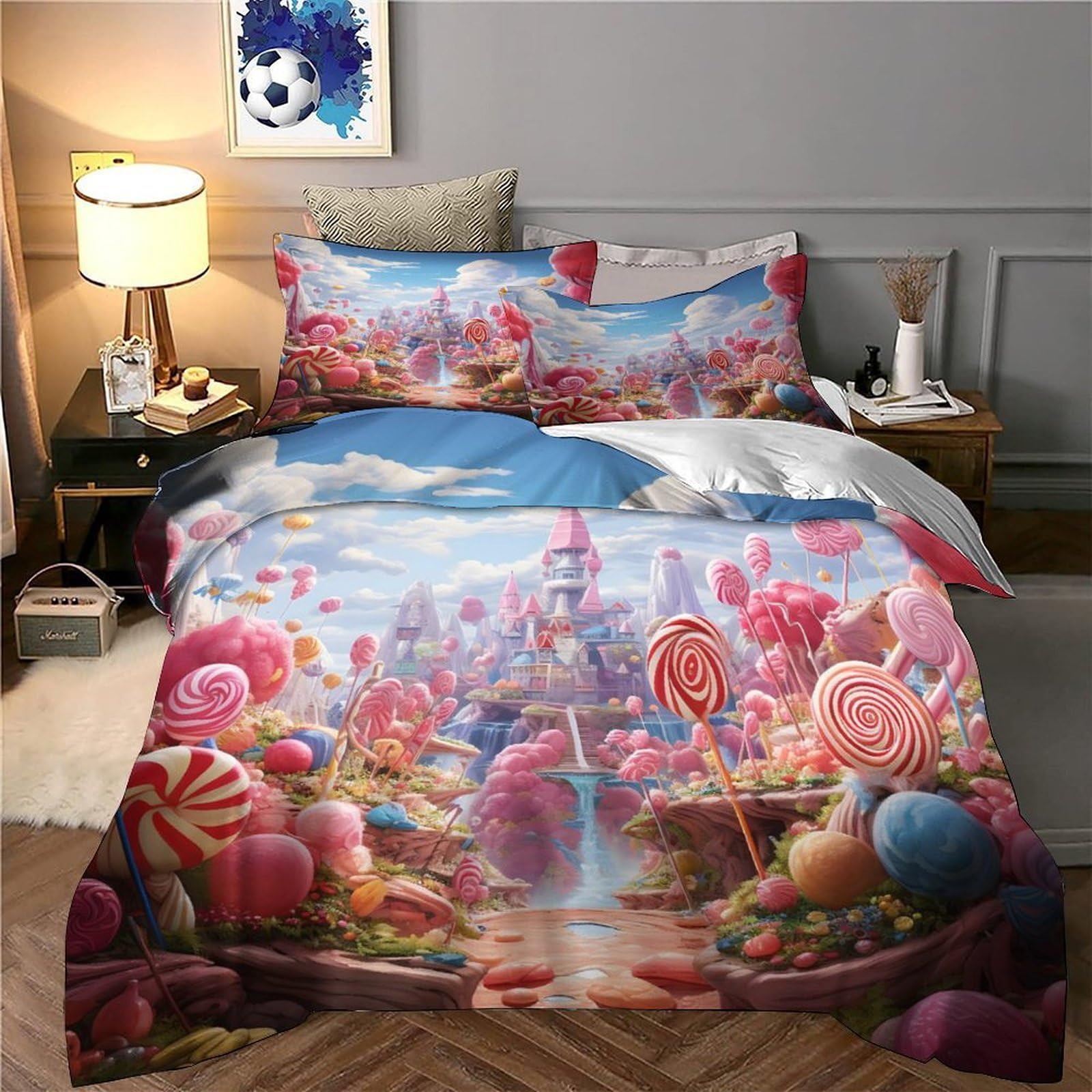 Fantasia di Candyland Impressione 3D 3 pz cover piumone Stile artistico fantasy coperteletto microfibra ipoallergenica zip per bambini uomini adulti Super king（260x220cm）